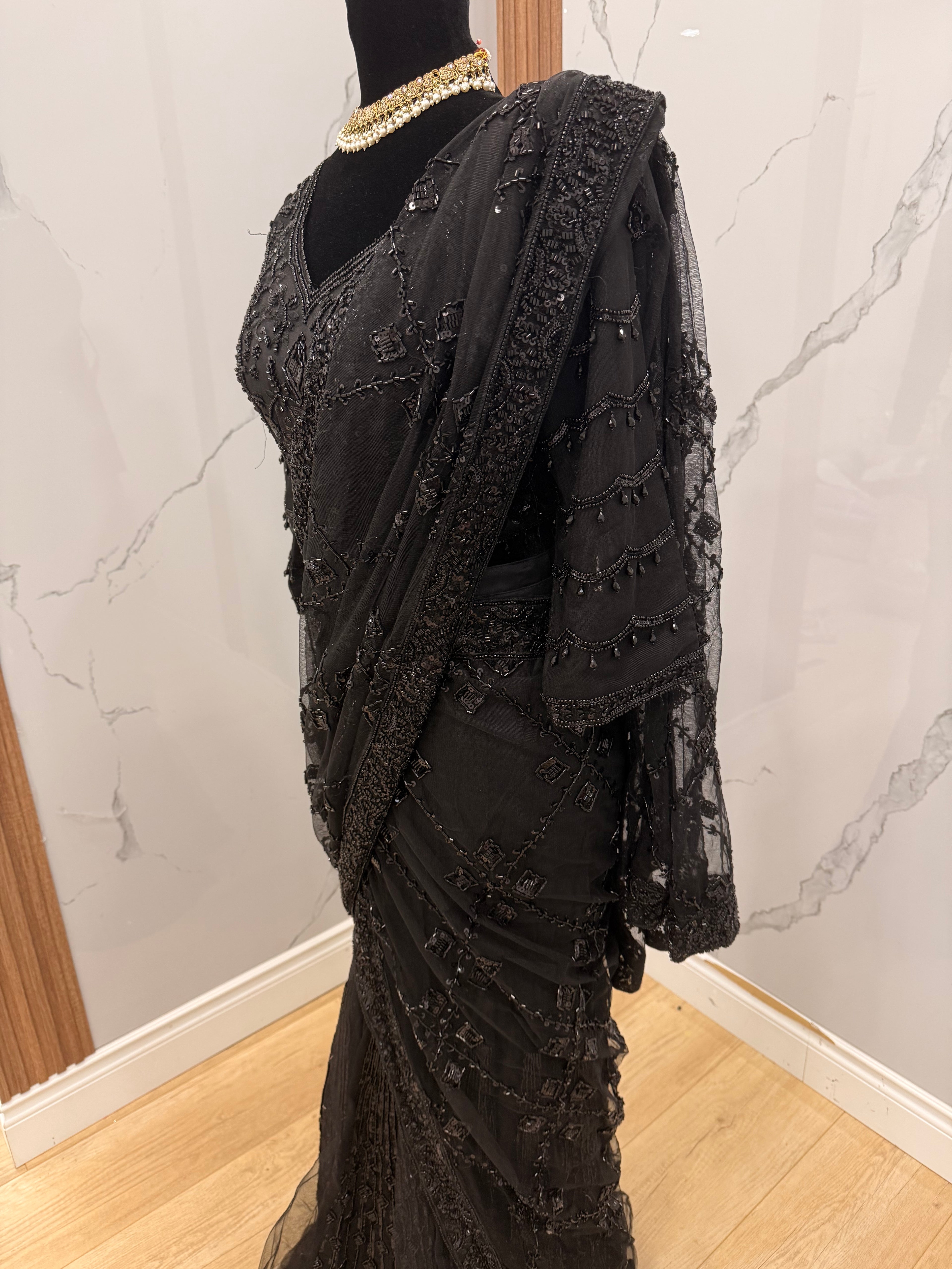 Hand work top with pre drape saree