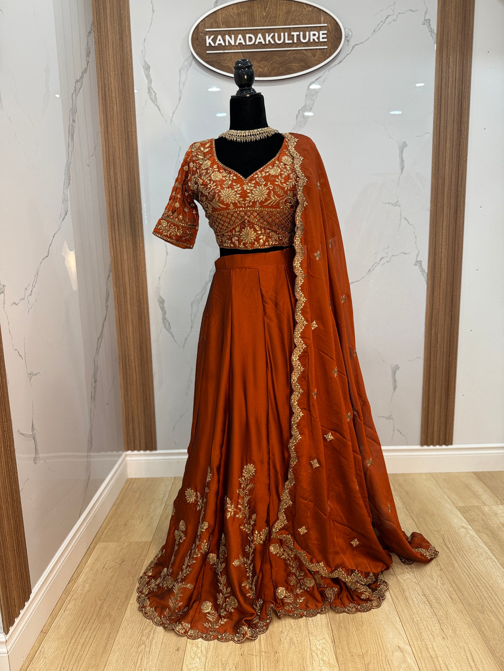 Orange Thread Embroidery Silk Wedding Wear Lehenga Choli
