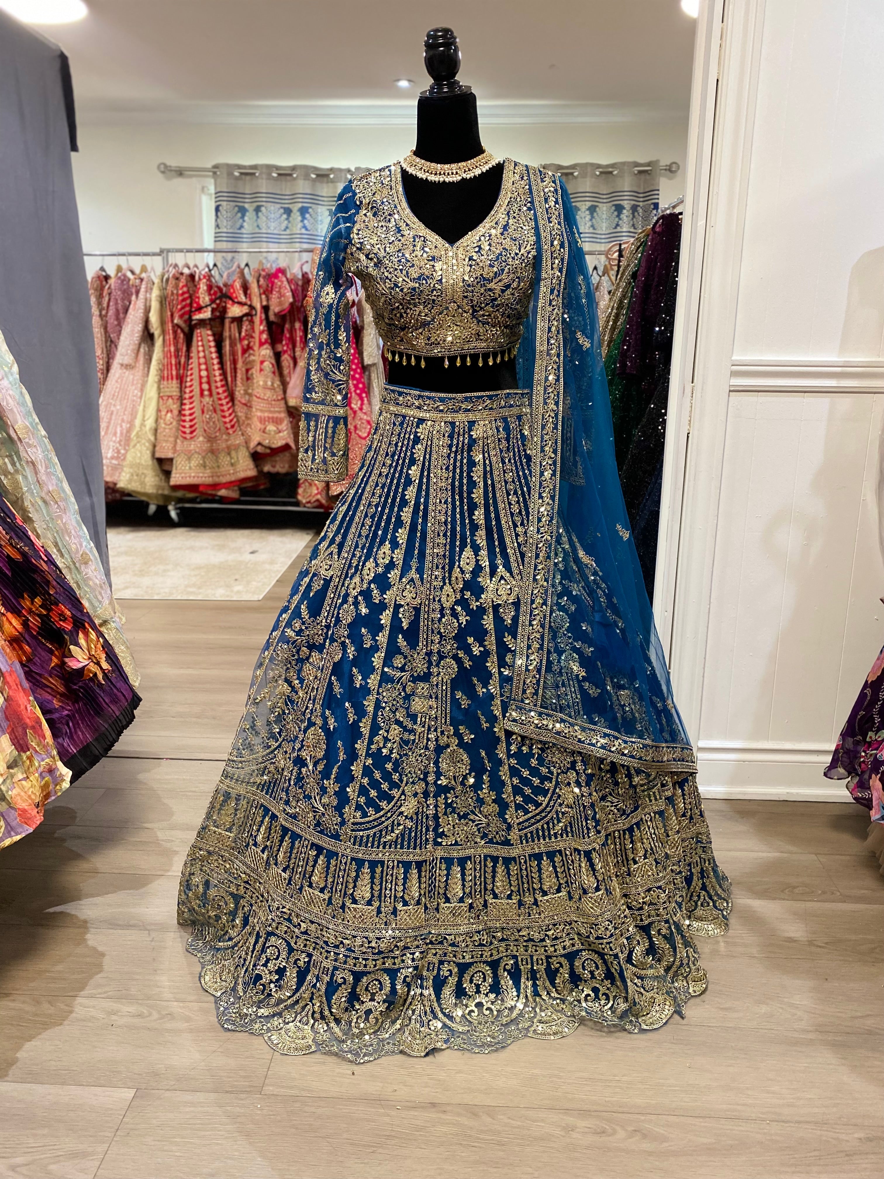 Blue gold lehenga choli