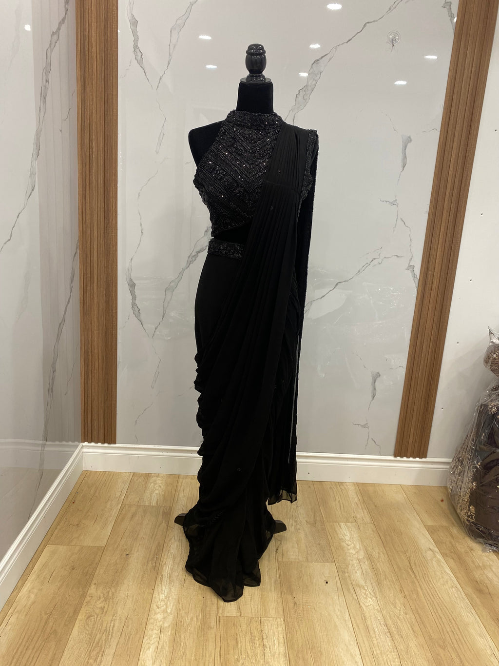 Hand work top with pre drape saree