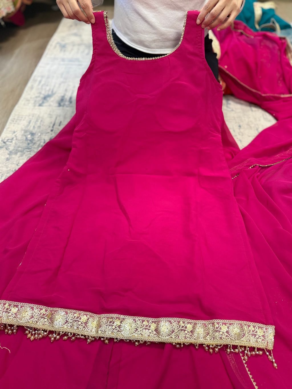 Hot pink Embroidered palazoo suit – Kanada Kulture