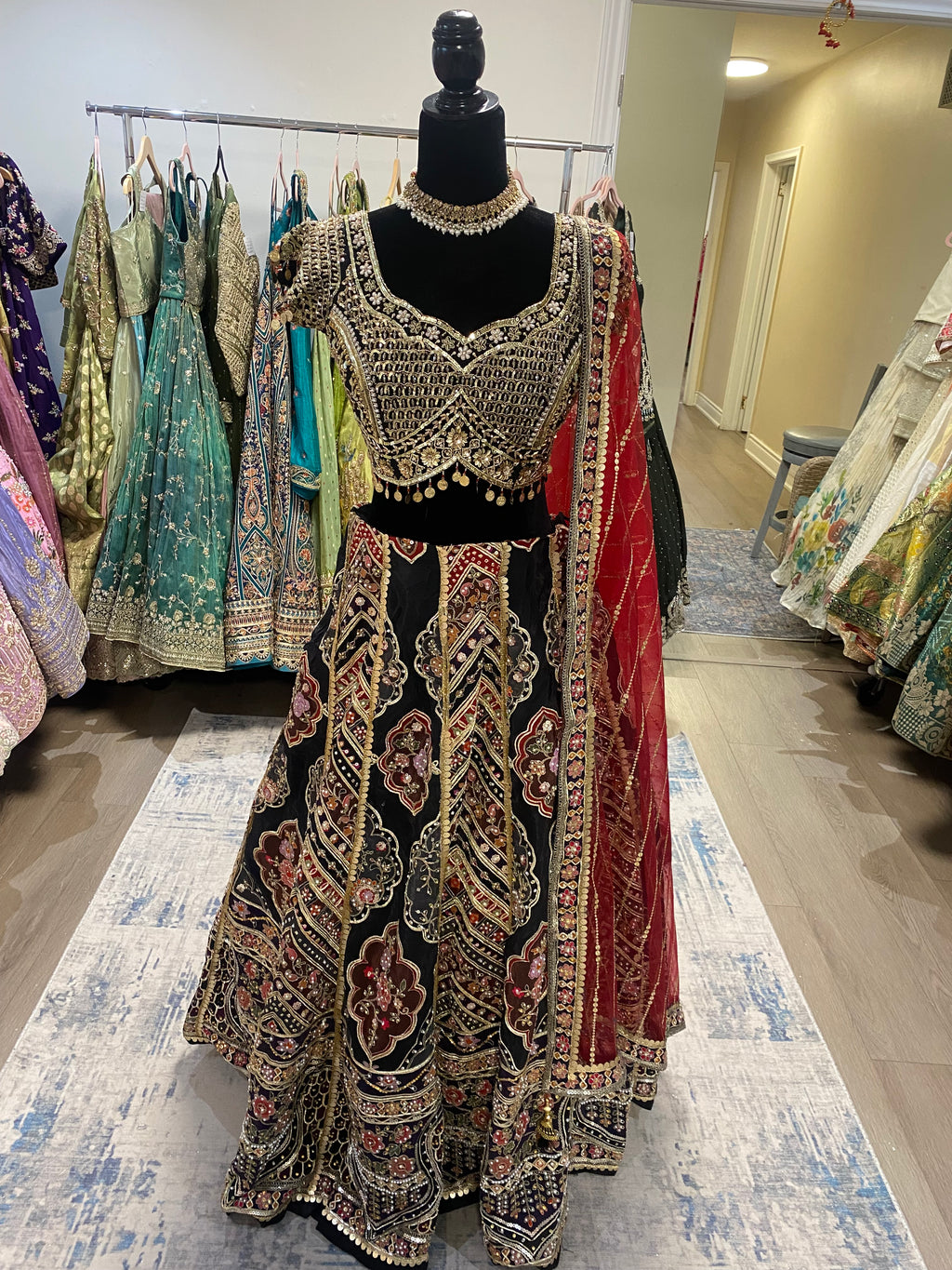 Black hand work lehenga