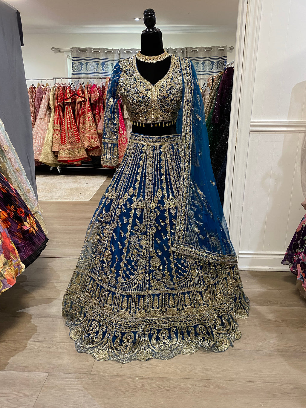 Blue gold lehenga choli