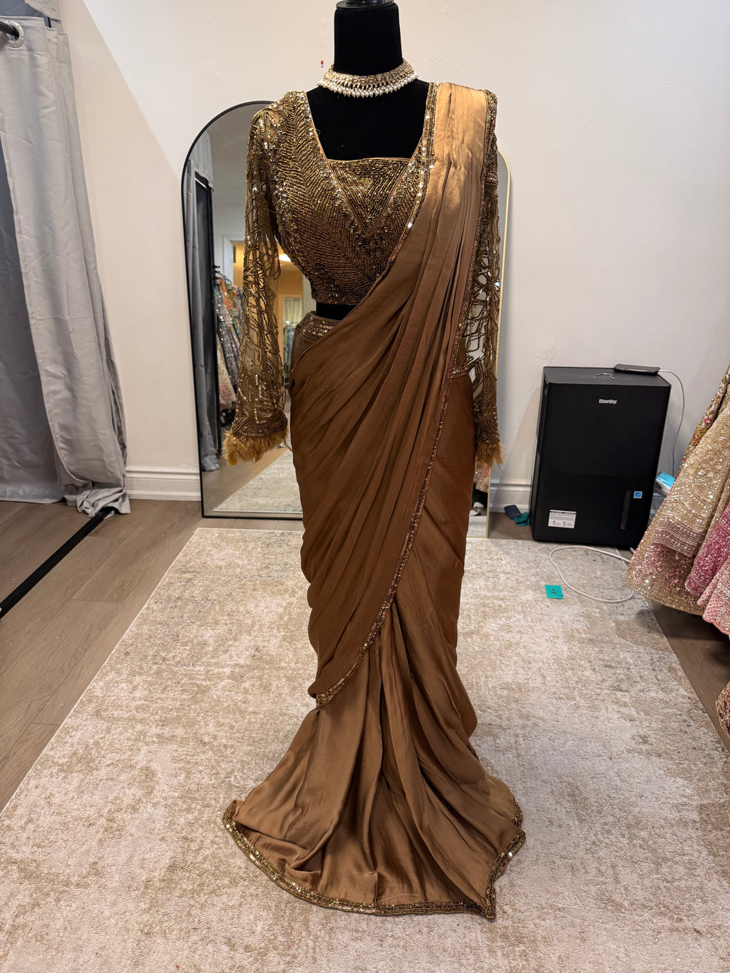 Hand work top with pre drape saree