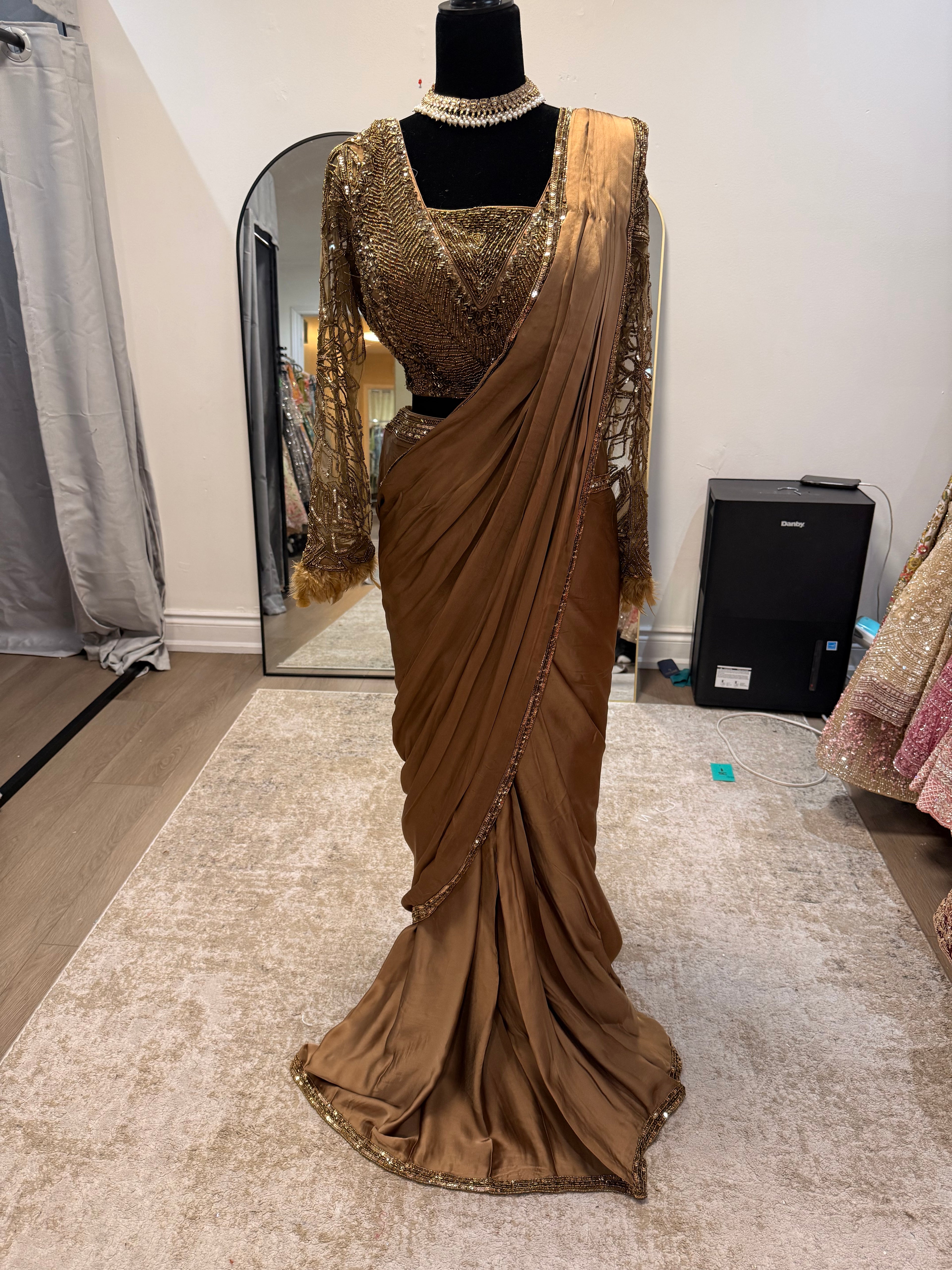 Hand work top with pre drape saree