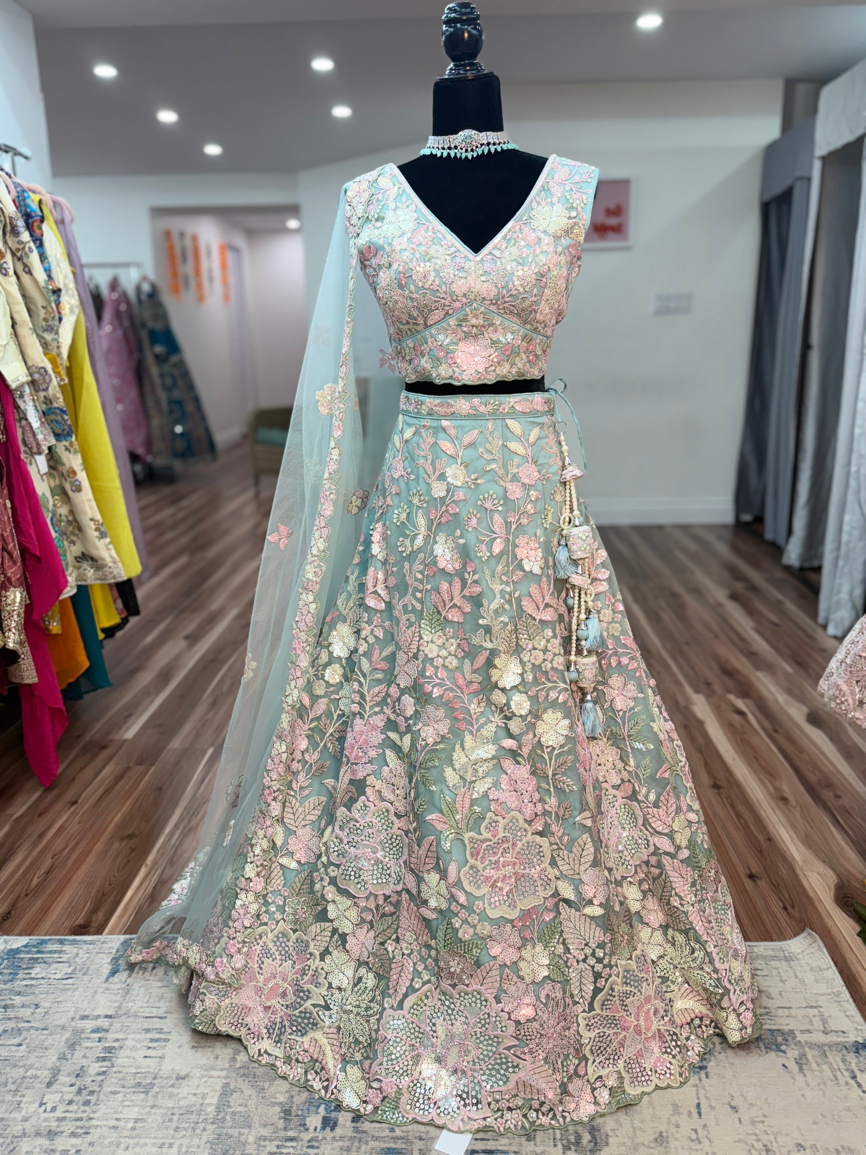 SG inspired stone work lehenga