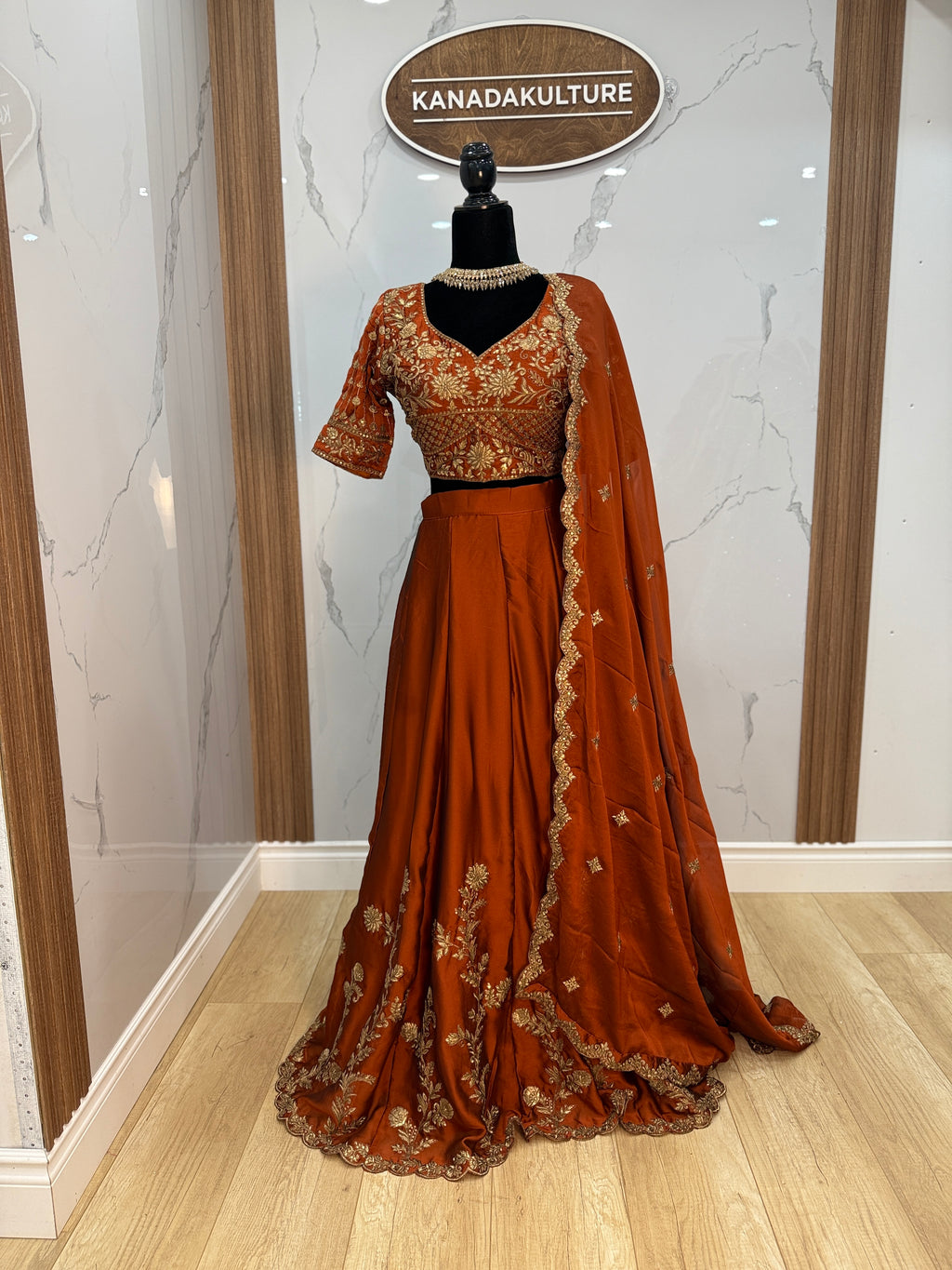 Orange Thread Embroidery Silk Wedding Wear Lehenga Choli