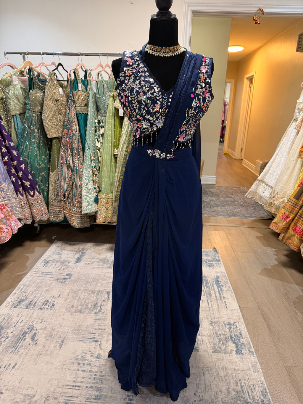 Hand work top with pre drape saree