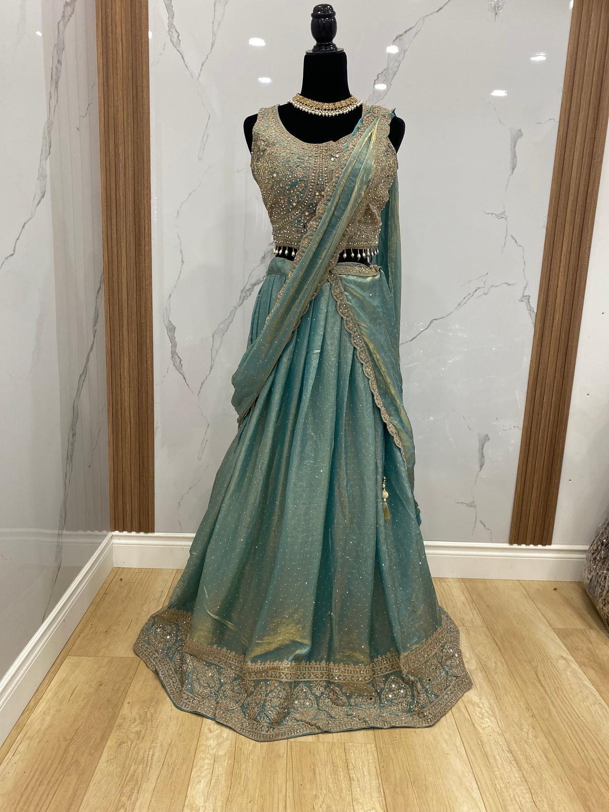 Bridesmaids Hand work top with pre drape lehenga