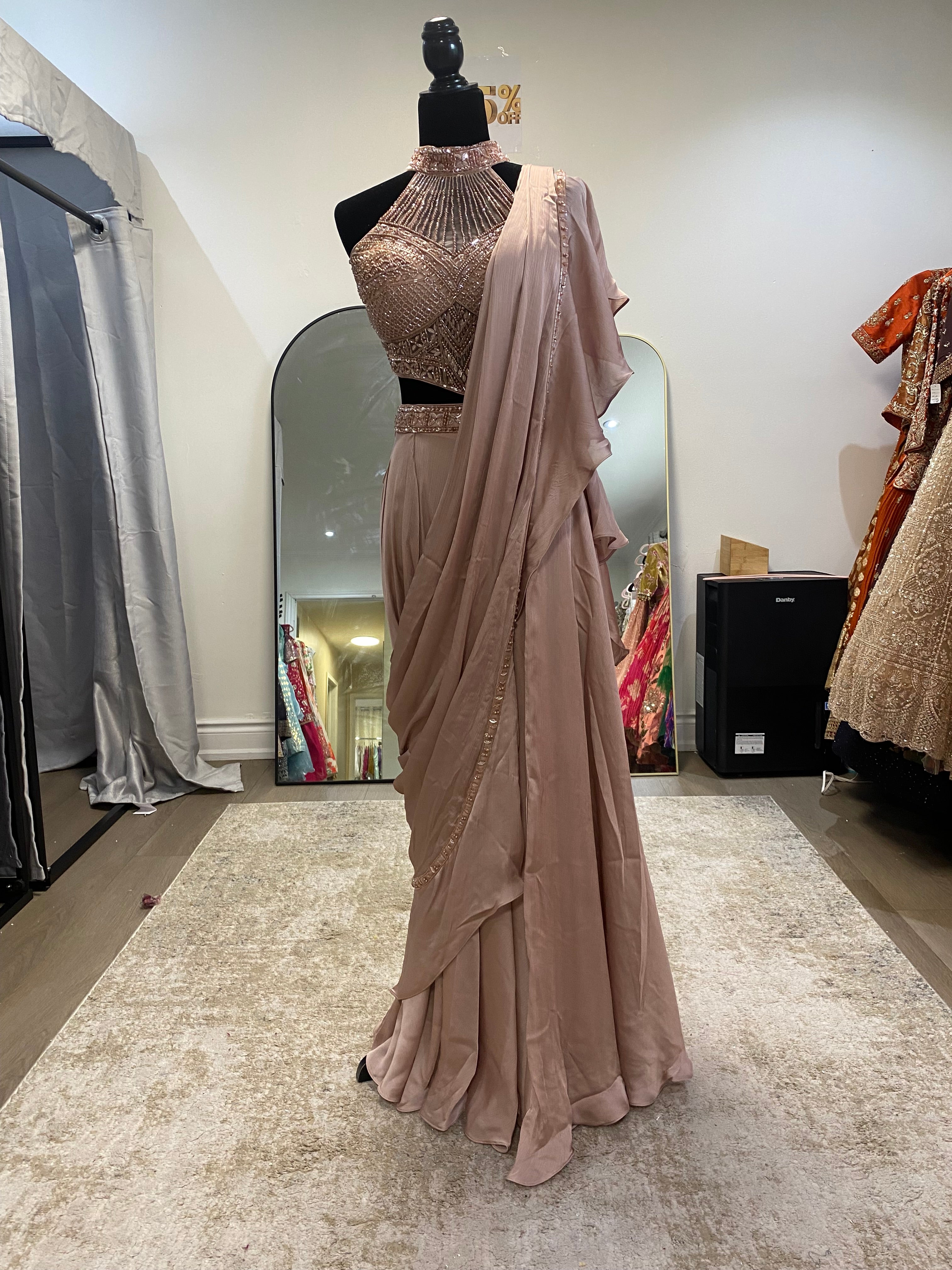 Hand work top with pre drape saree
