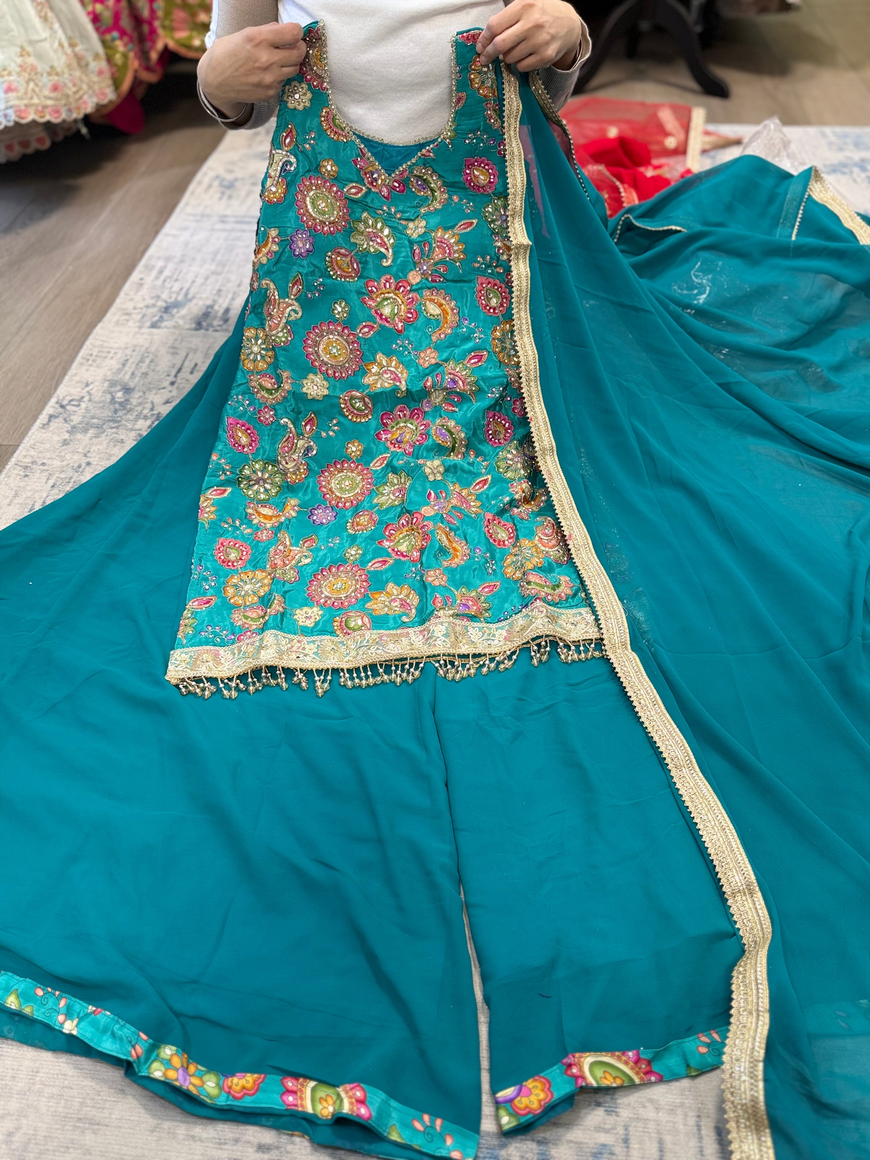 Hot pink Embroidered palazoo suit – Kanada Kulture