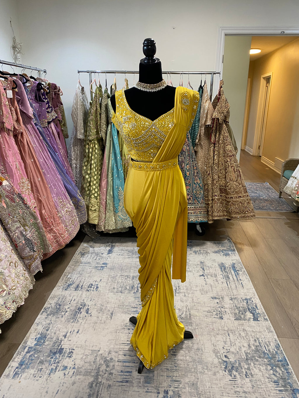 Hand work top with pre drape saree
