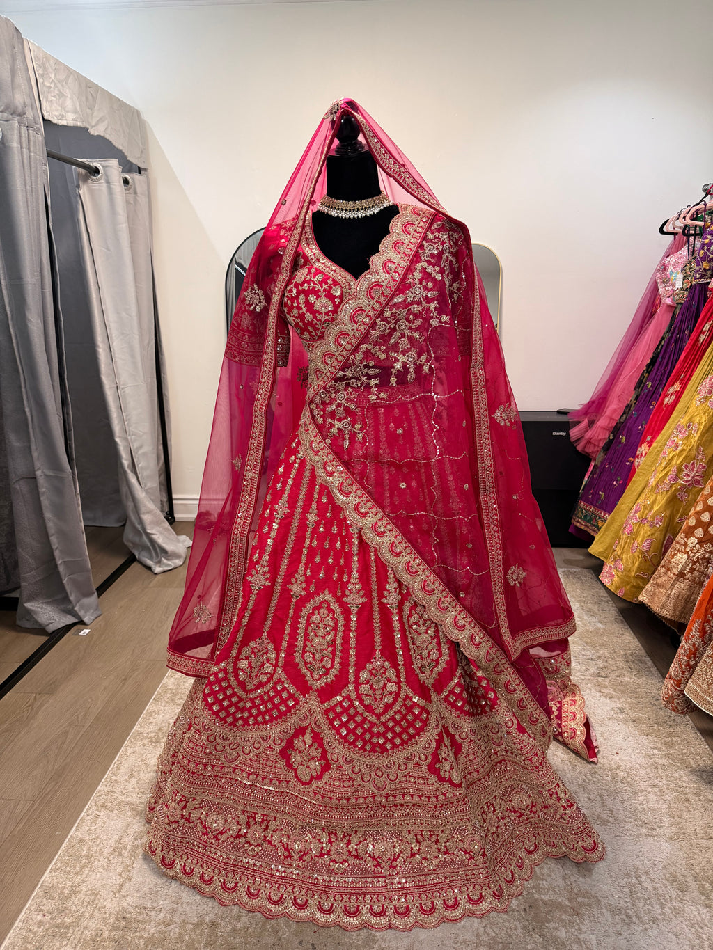 Hot pink Designer lehenga choli (2 dhupatta)