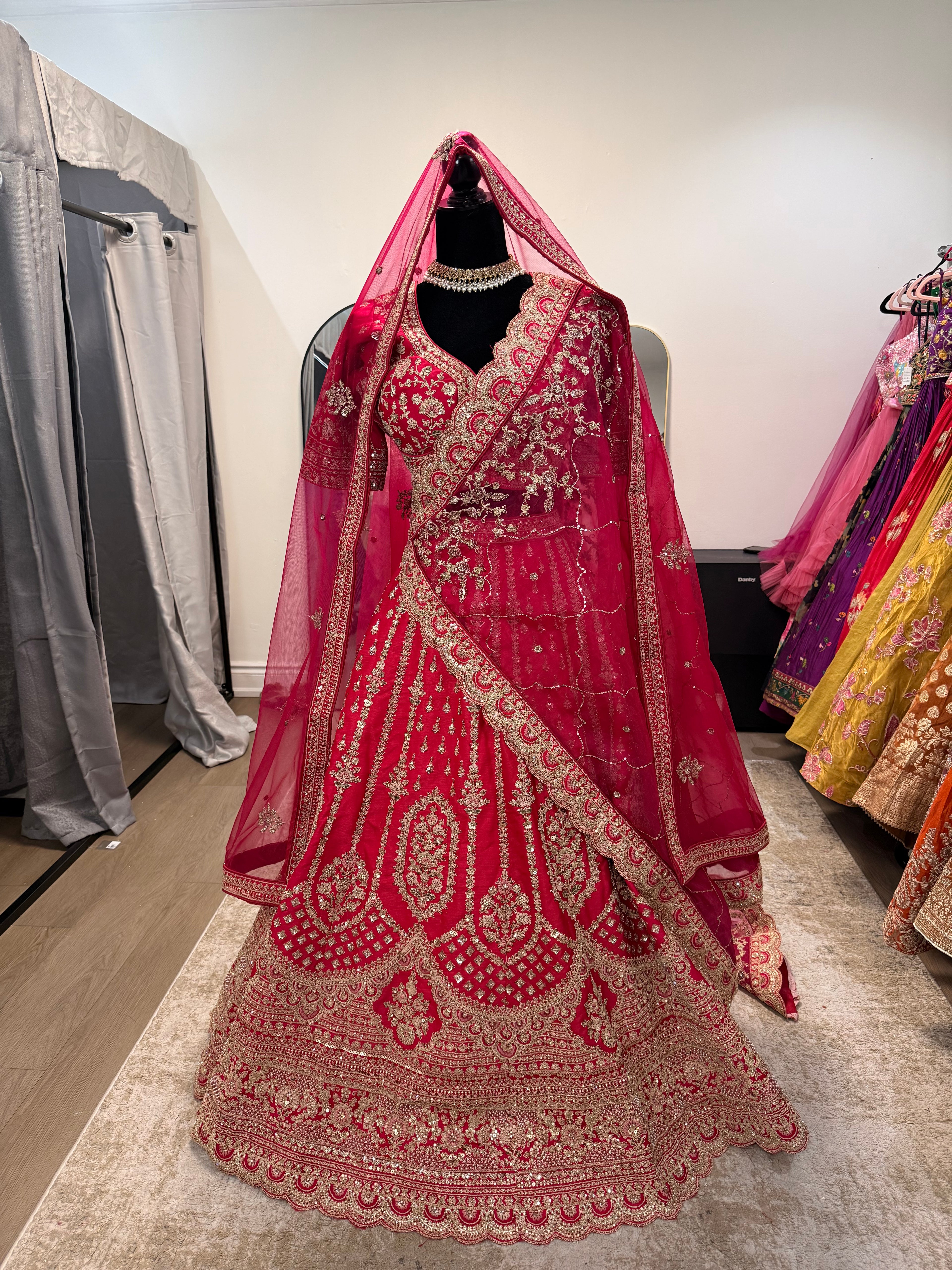 Hot pink Designer lehenga choli (2 dhupatta)