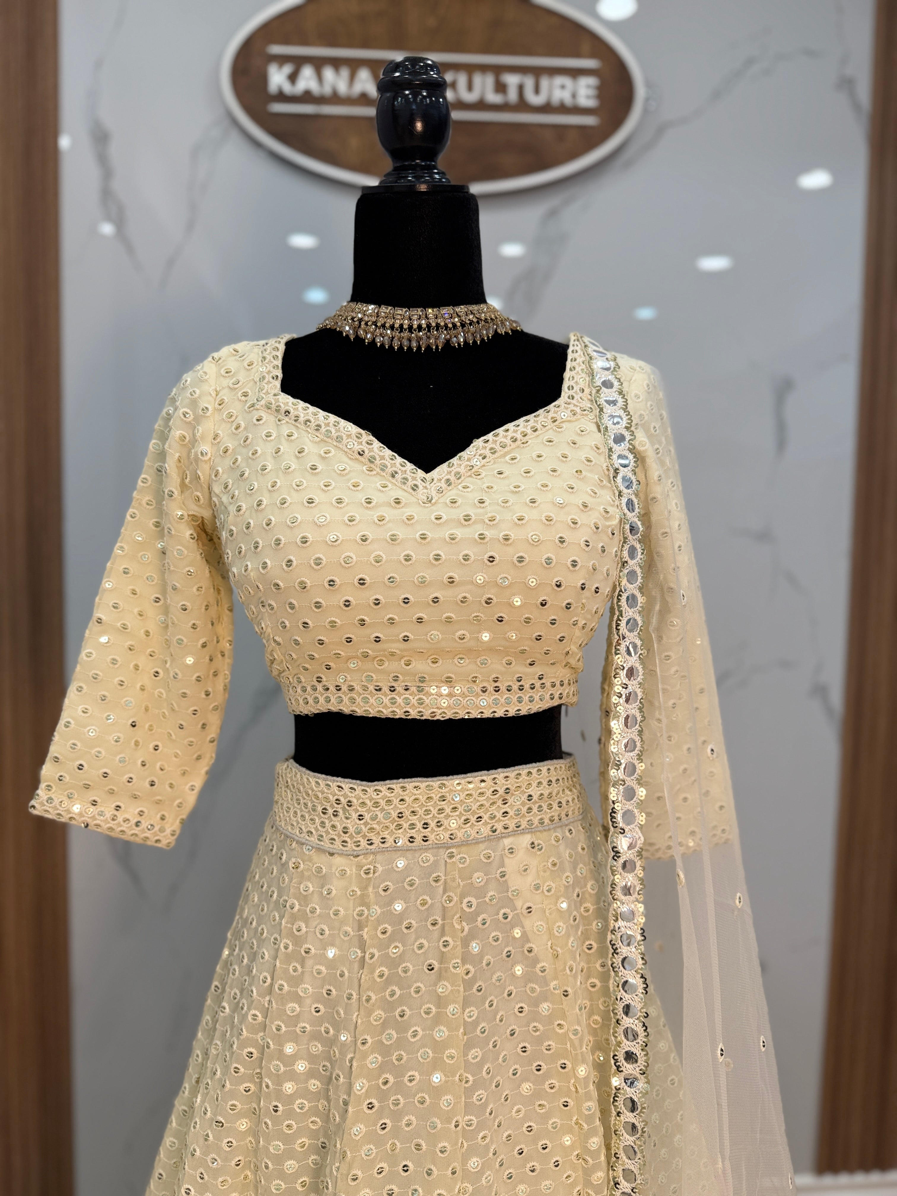 White Sequence Embroidered Georgette Lehenga Choli