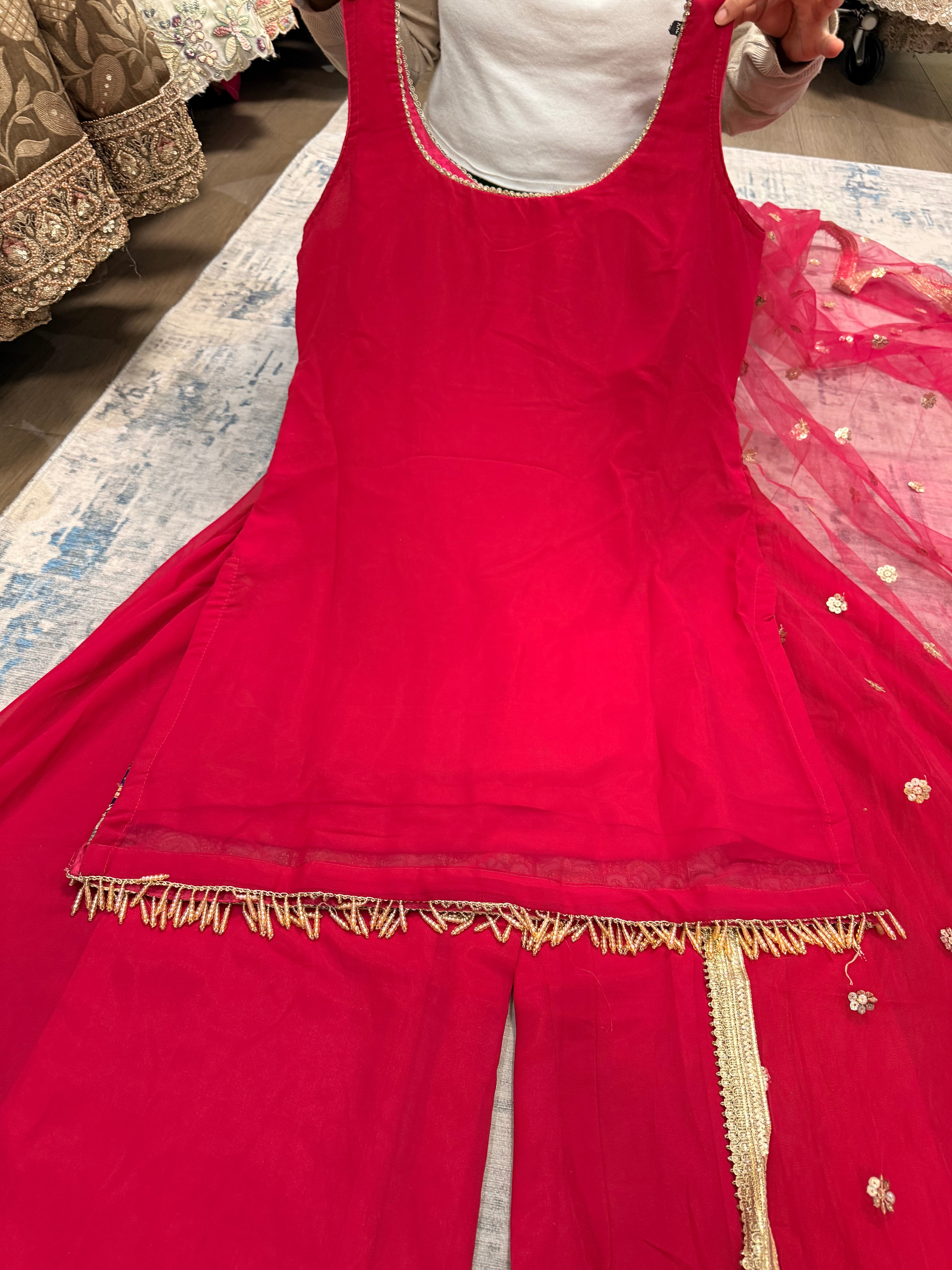 Hot pink Embroidered palazoo suit – Kanada Kulture
