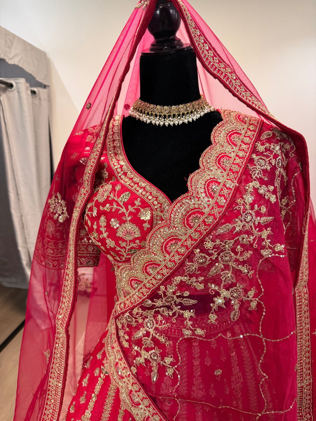 Hot pink Designer lehenga choli (2 dhupatta)