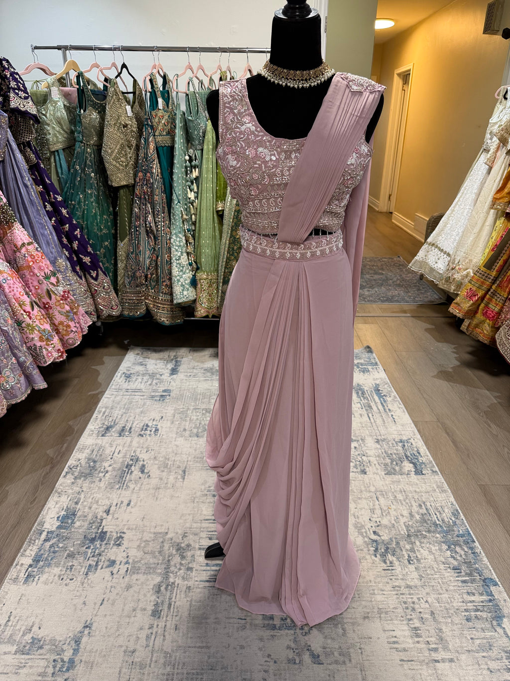Bridesmaids Hand work top with pre drape saree