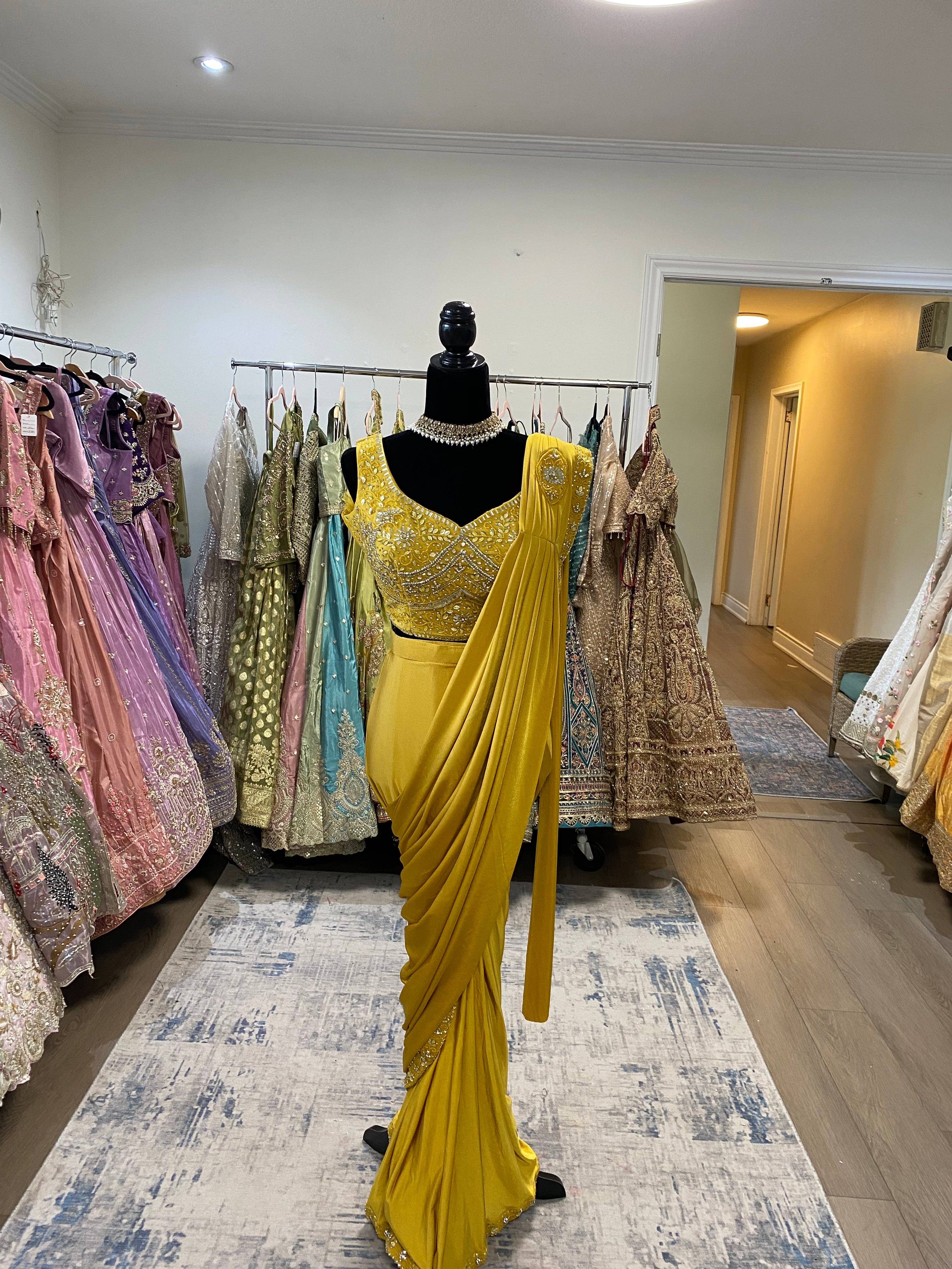 Hand work top with pre drape saree