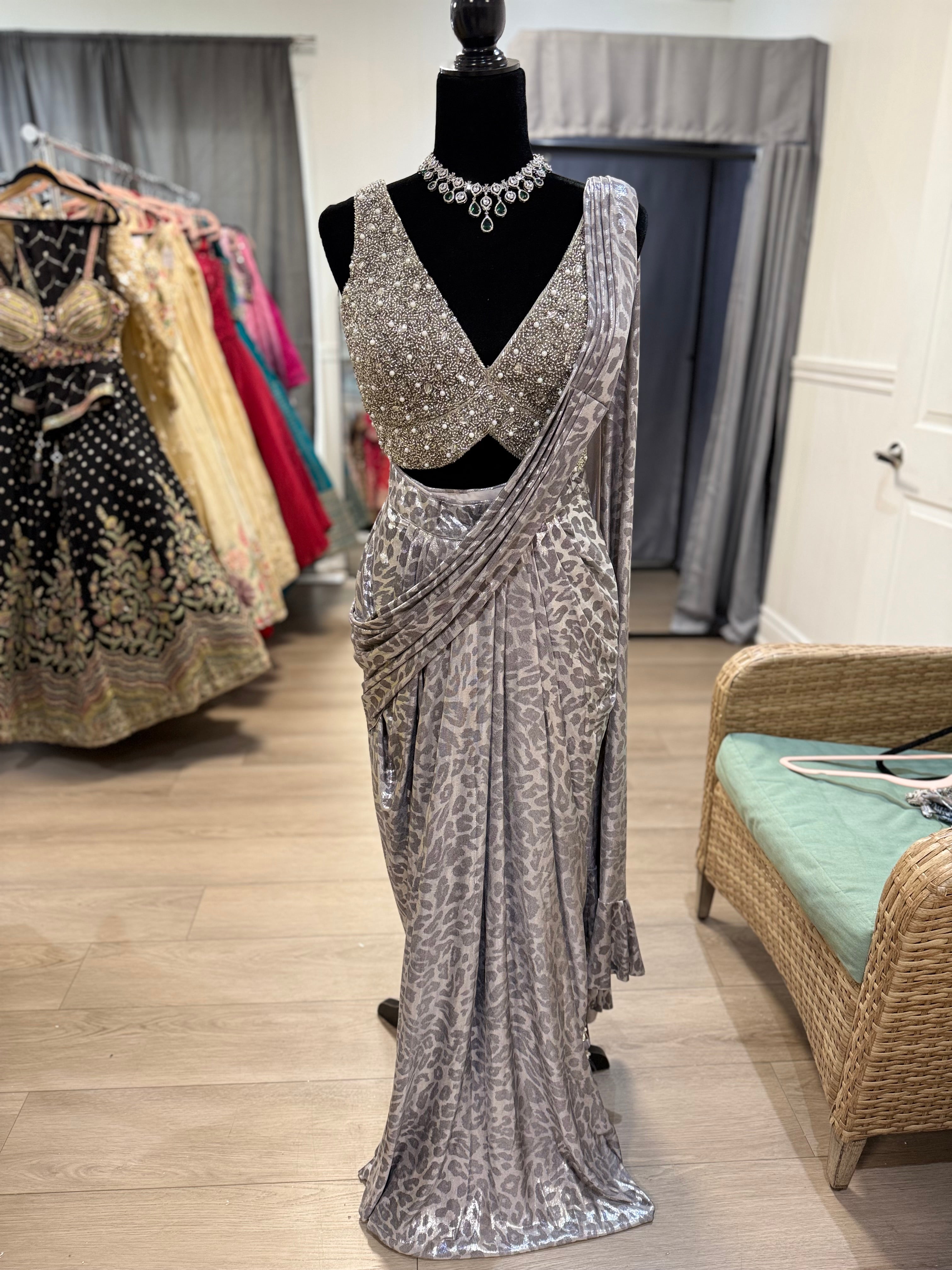 Hand work top with pre drape saree