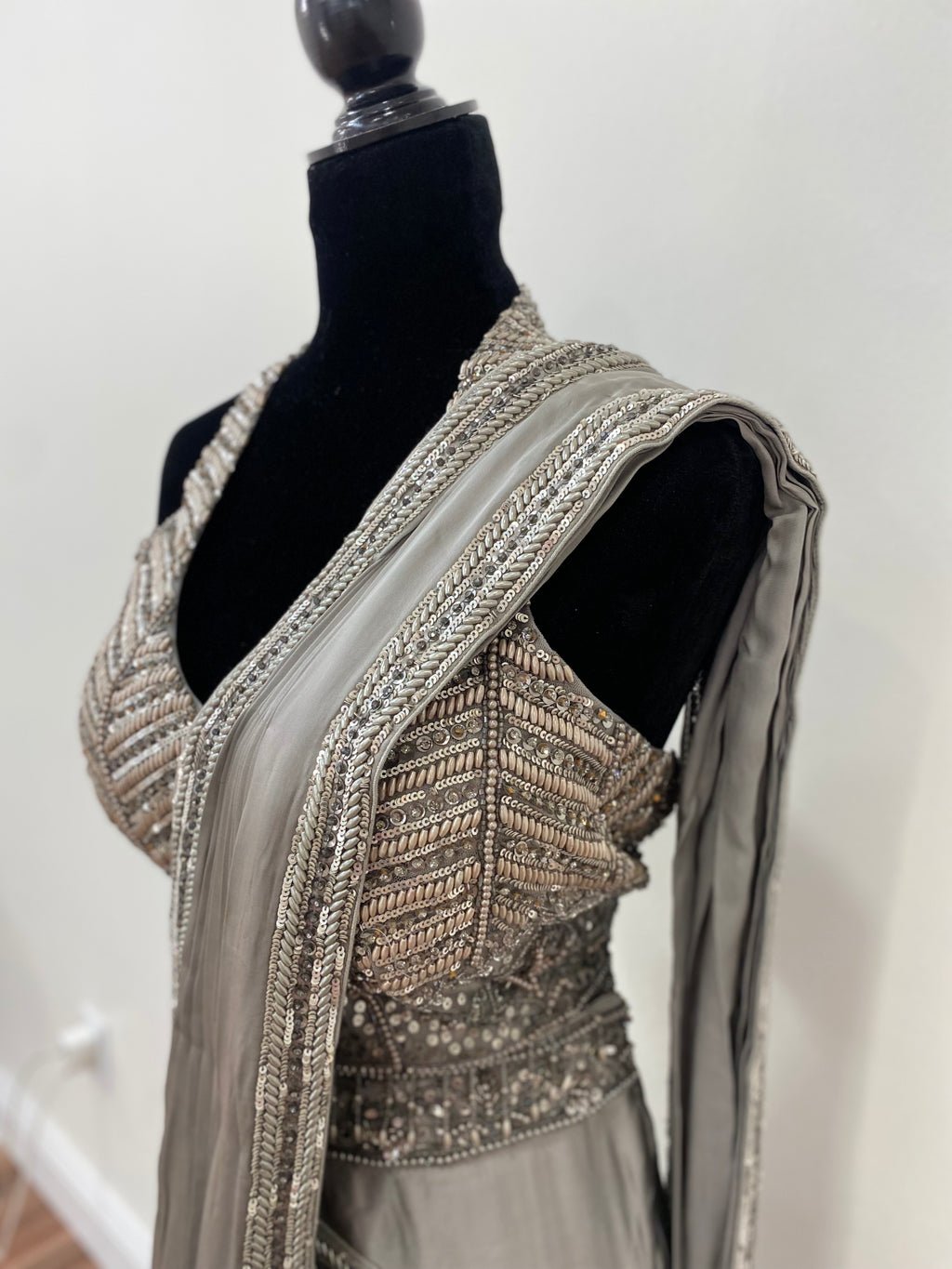 Hand work top with pre drape saree