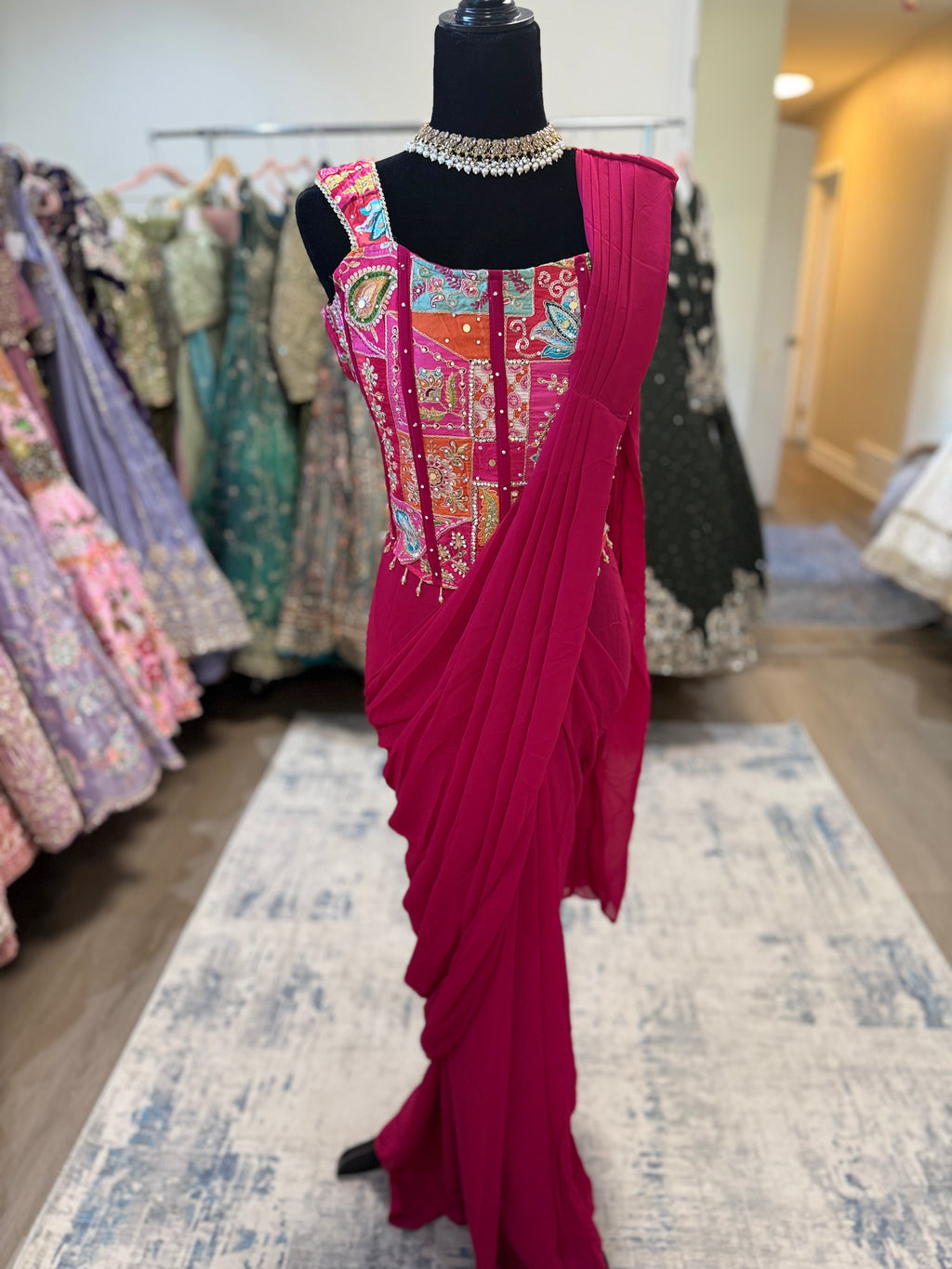 KanadaKulture - Designer Corset with pre drape saree - Exclusive Design