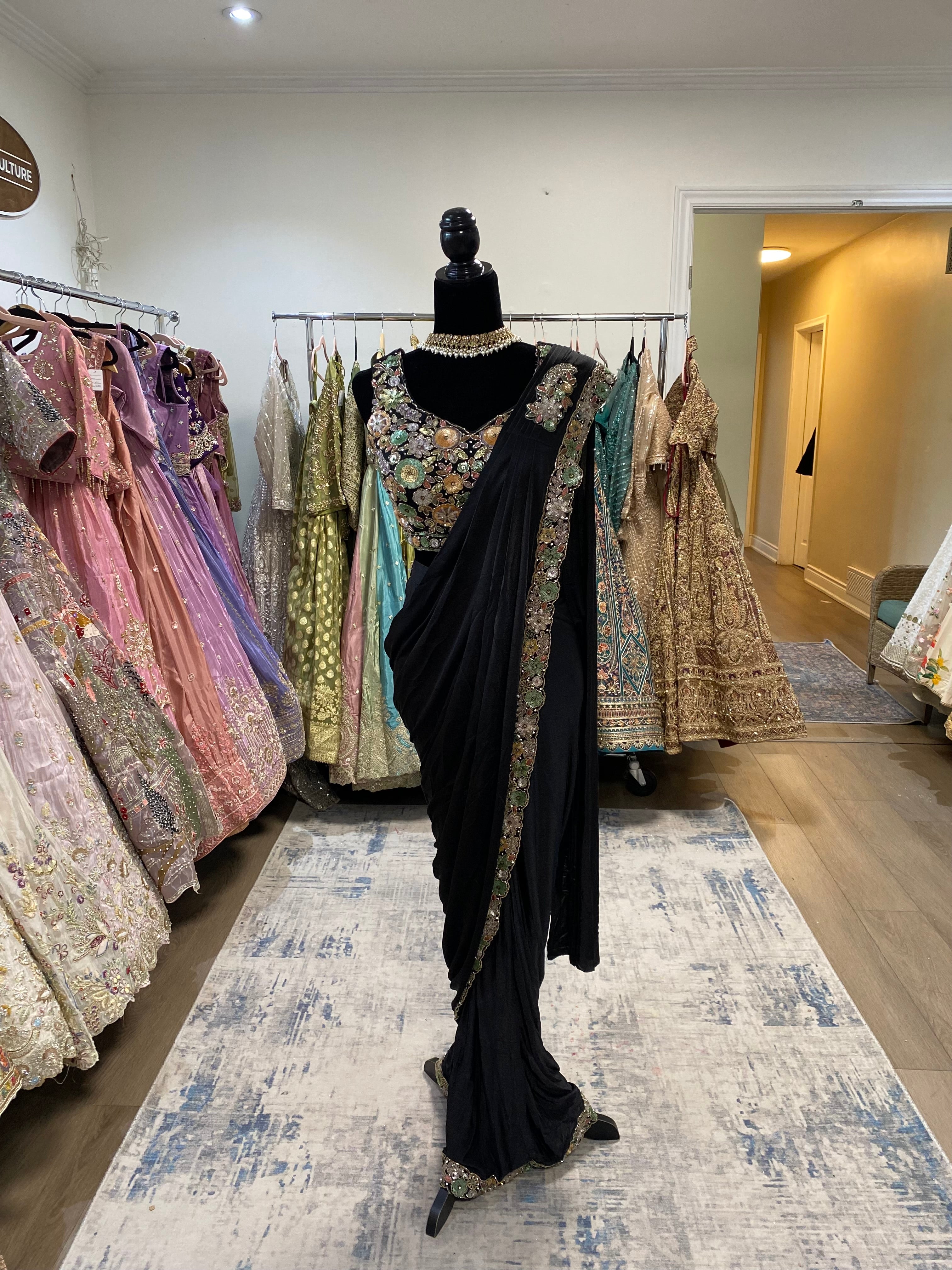 Hand work top with pre drape saree
