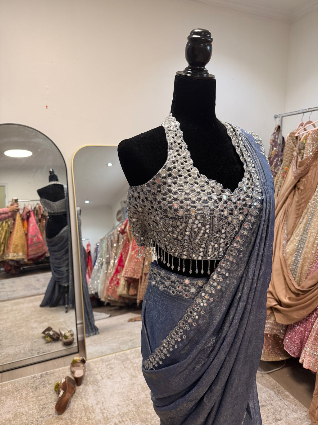 Hand work top with pre drape saree