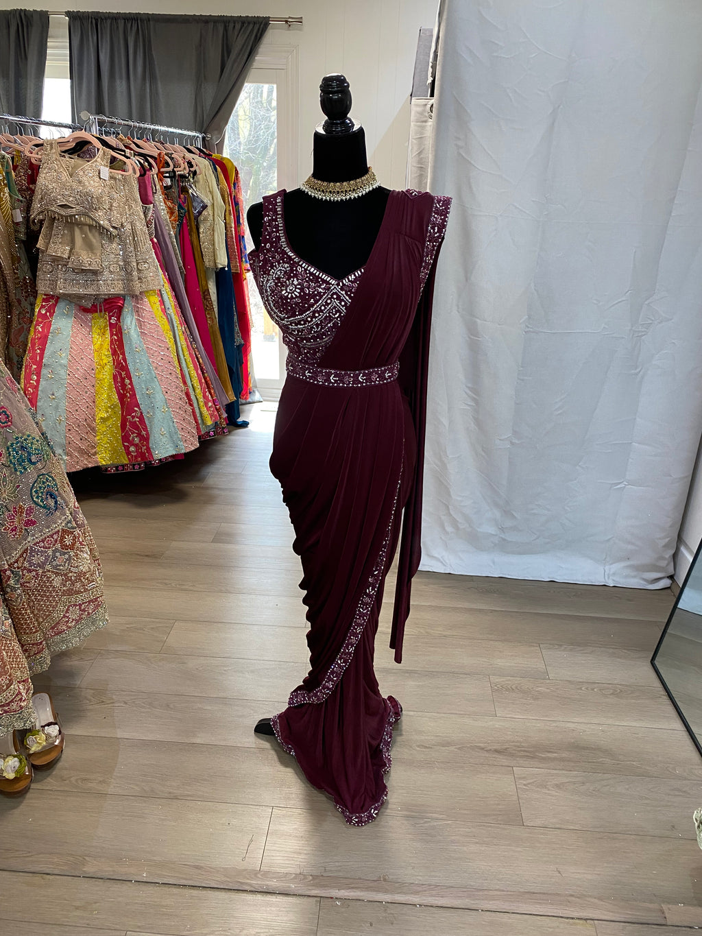 Hand work top with pre drape saree