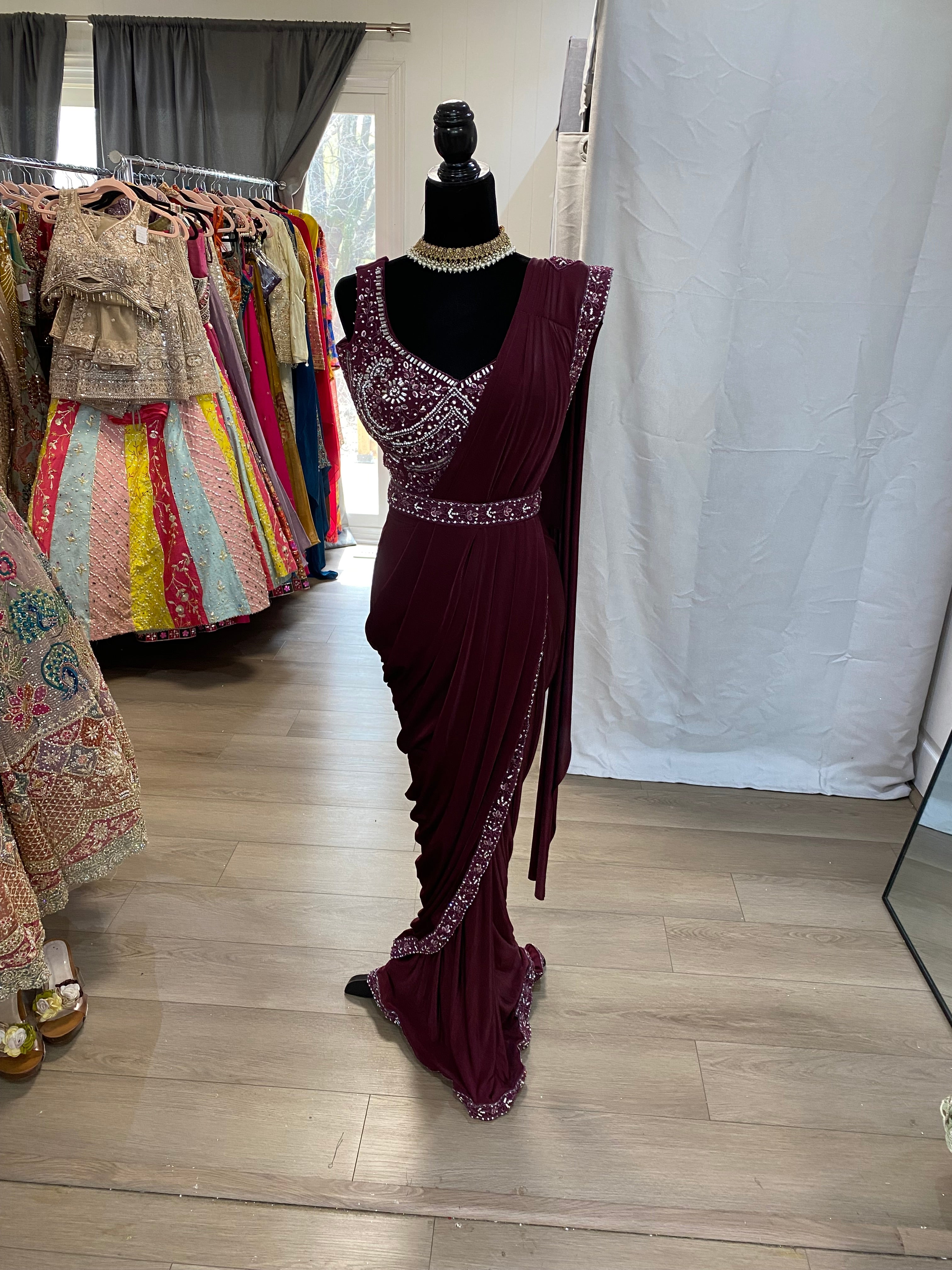Hand work top with pre drape saree