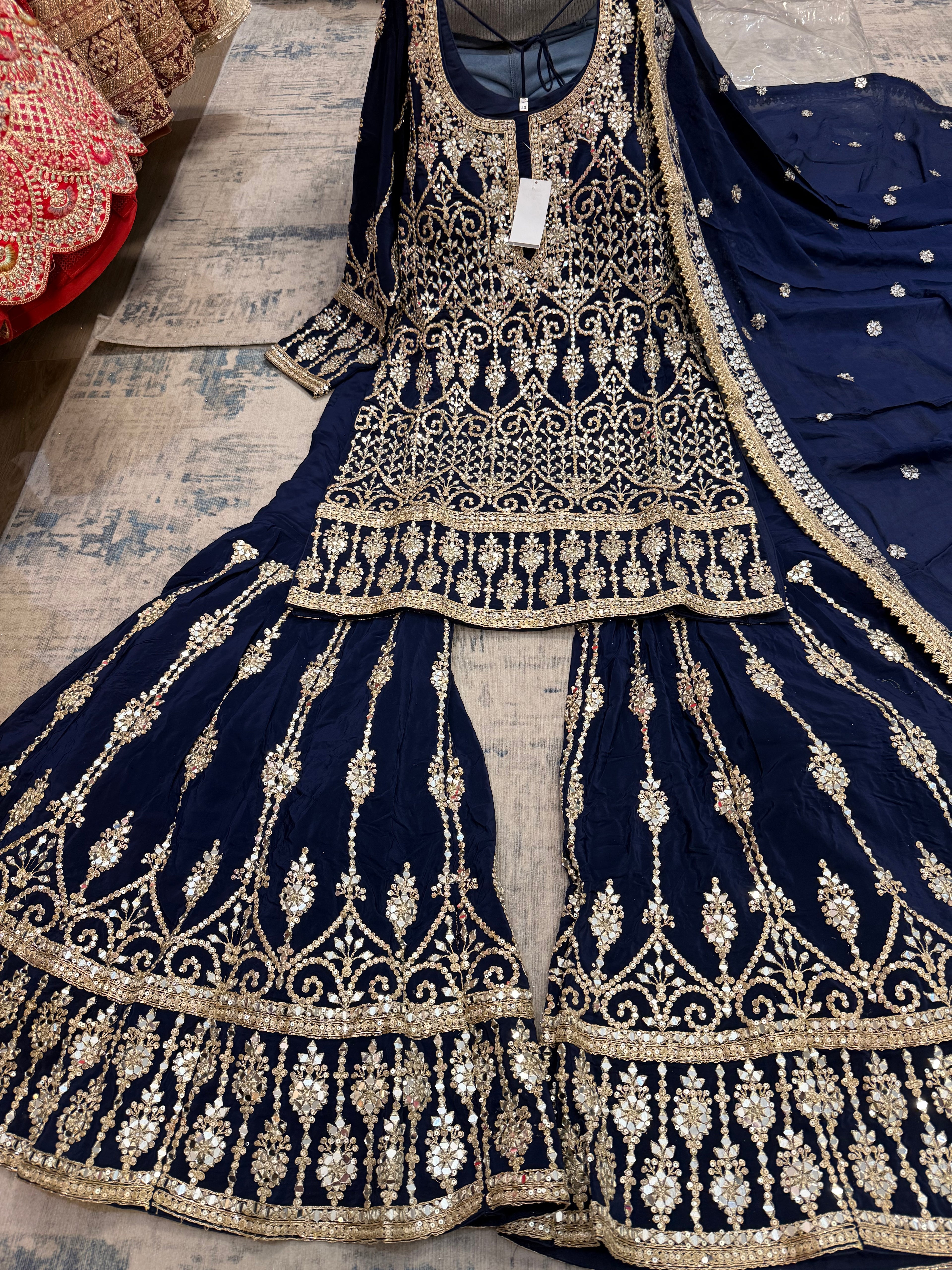 Real mirror work Embroidered suit – Kanada Kulture