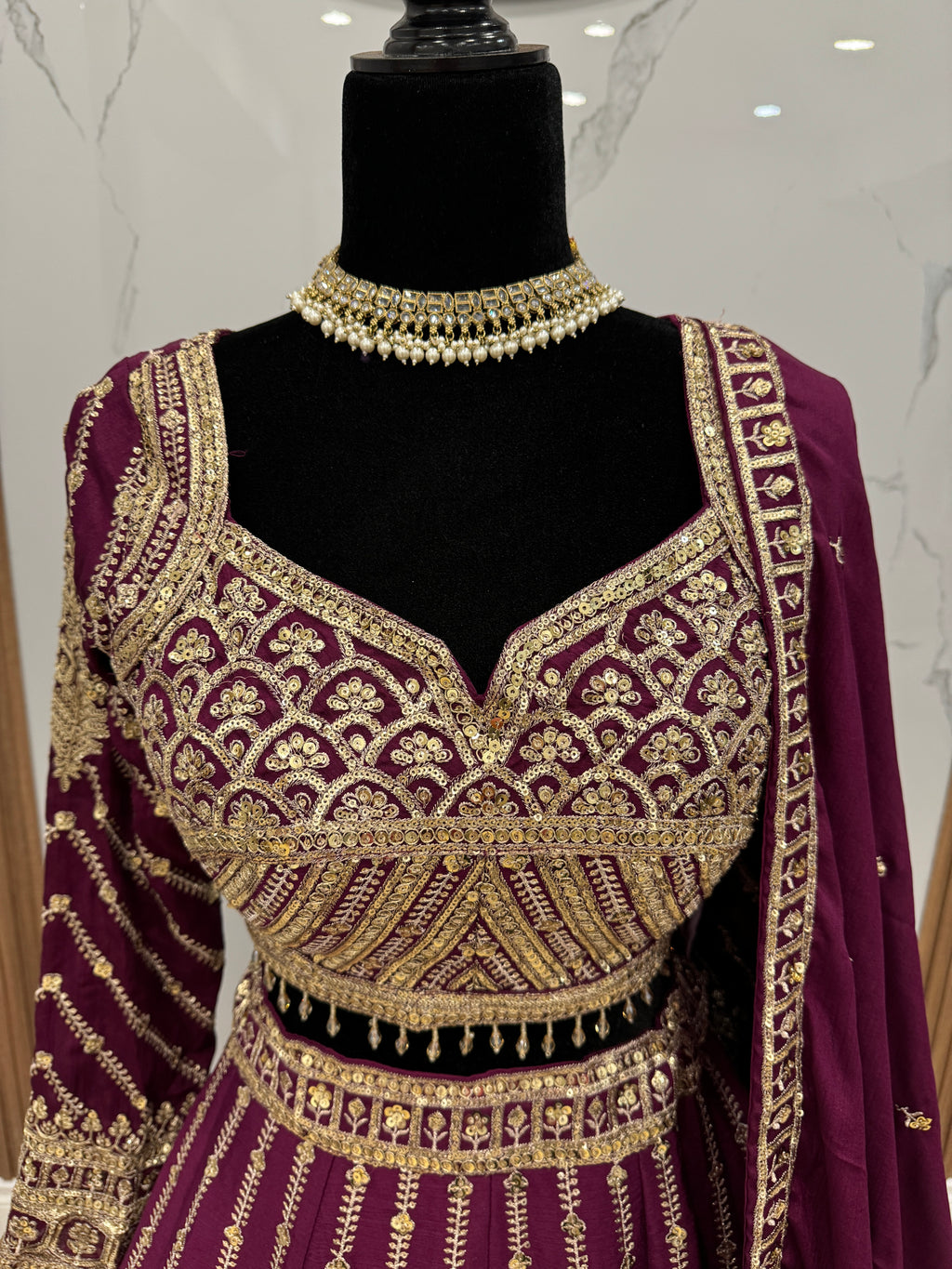 Full sleeve Dark color lehenga choli