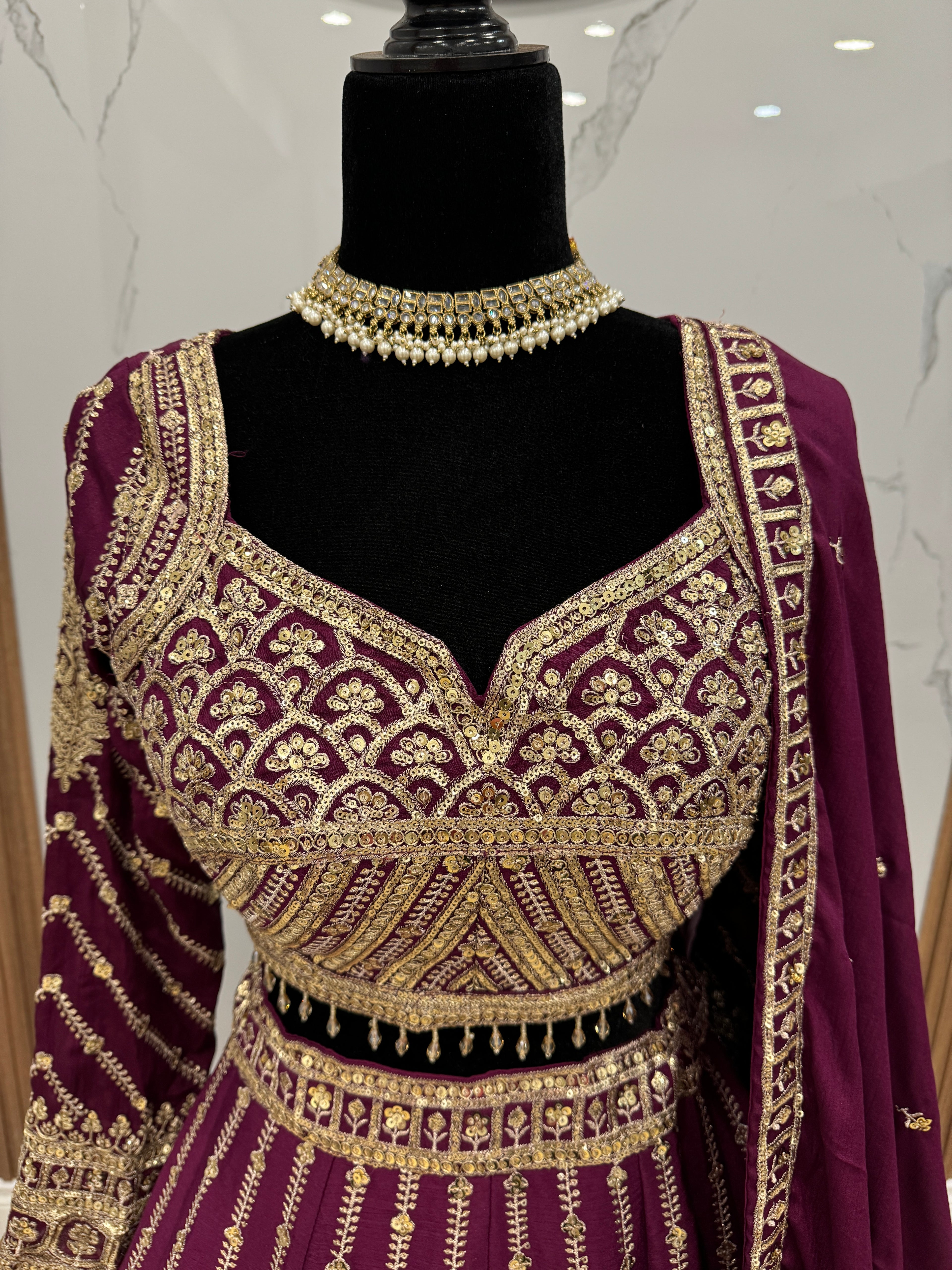 Full sleeve Dark color lehenga choli