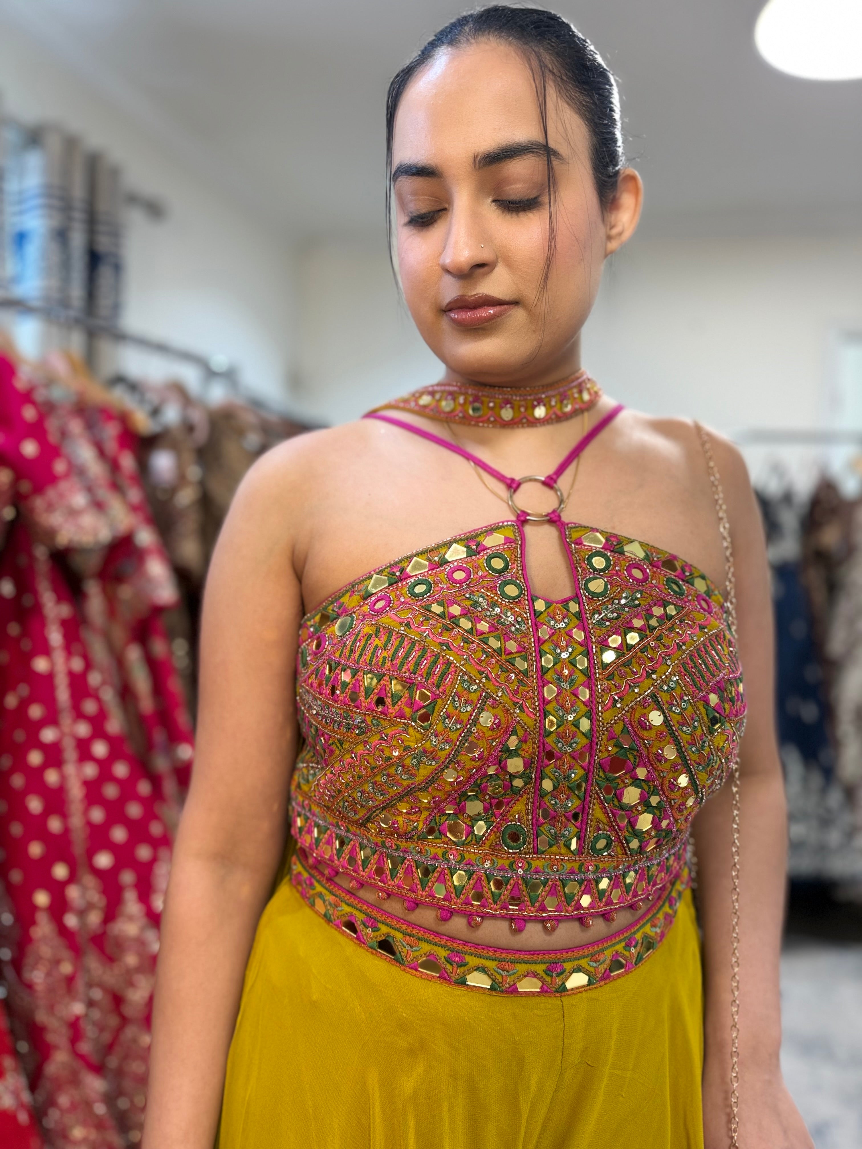 Crop top palazoo pant with hand work top