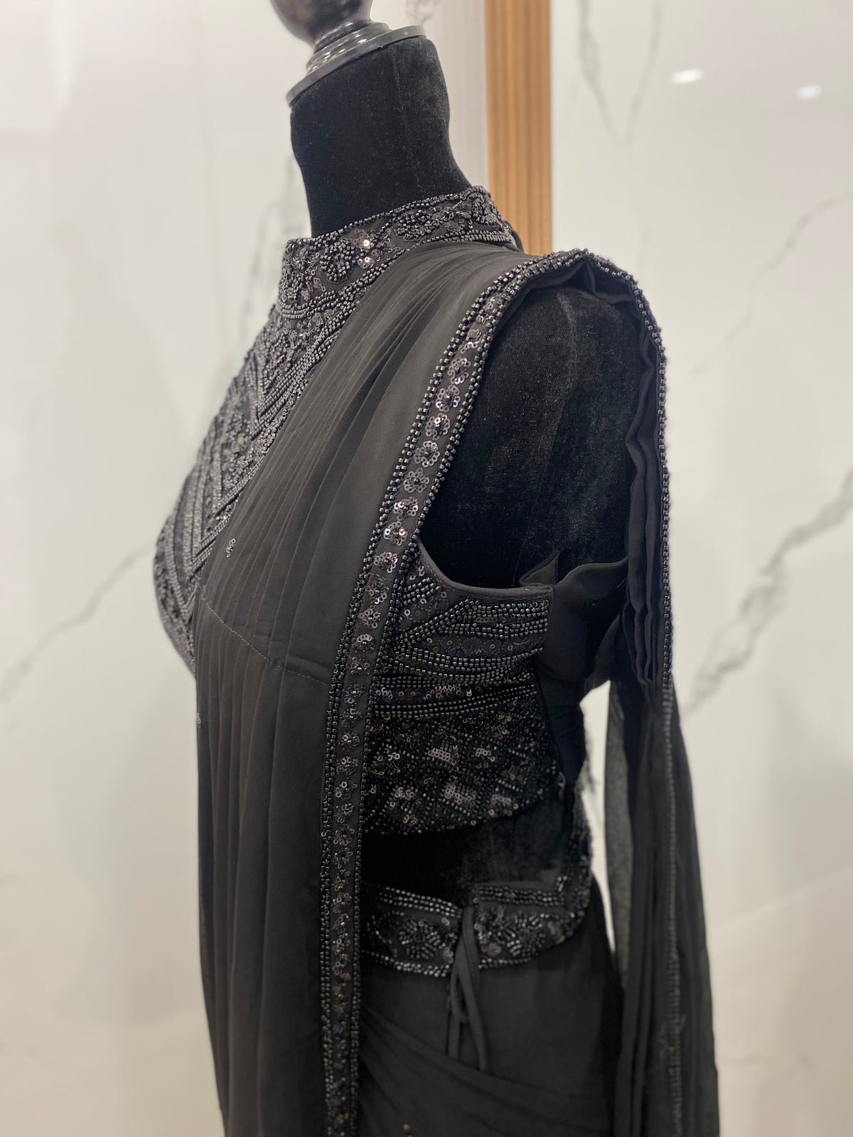 Hand work top with pre drape saree