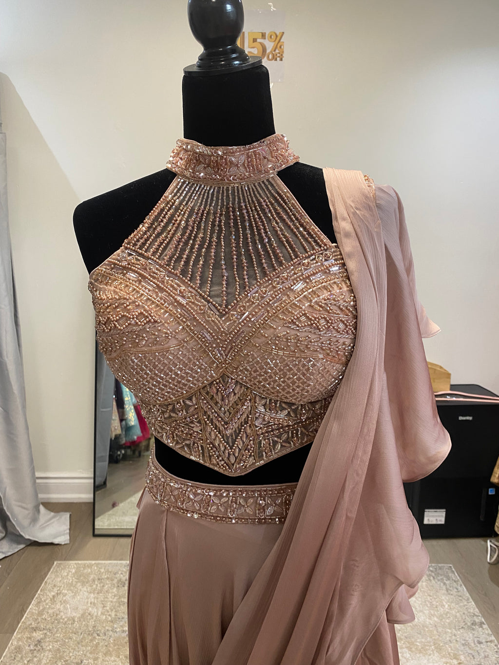 Hand work top with pre drape saree