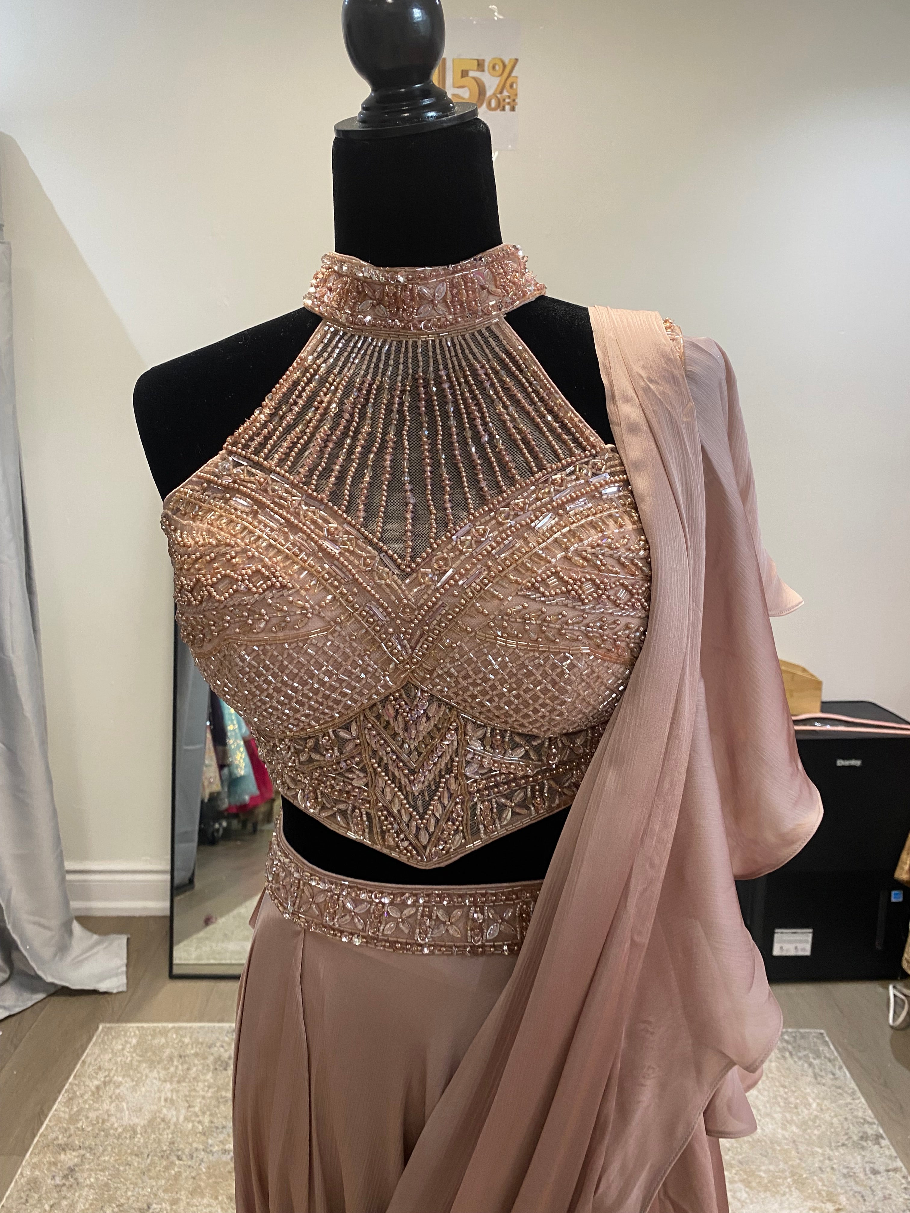 Hand work top with pre drape saree