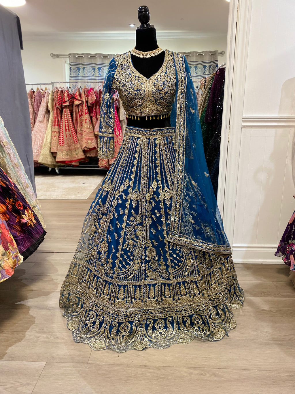 Blue gold lehenga choli