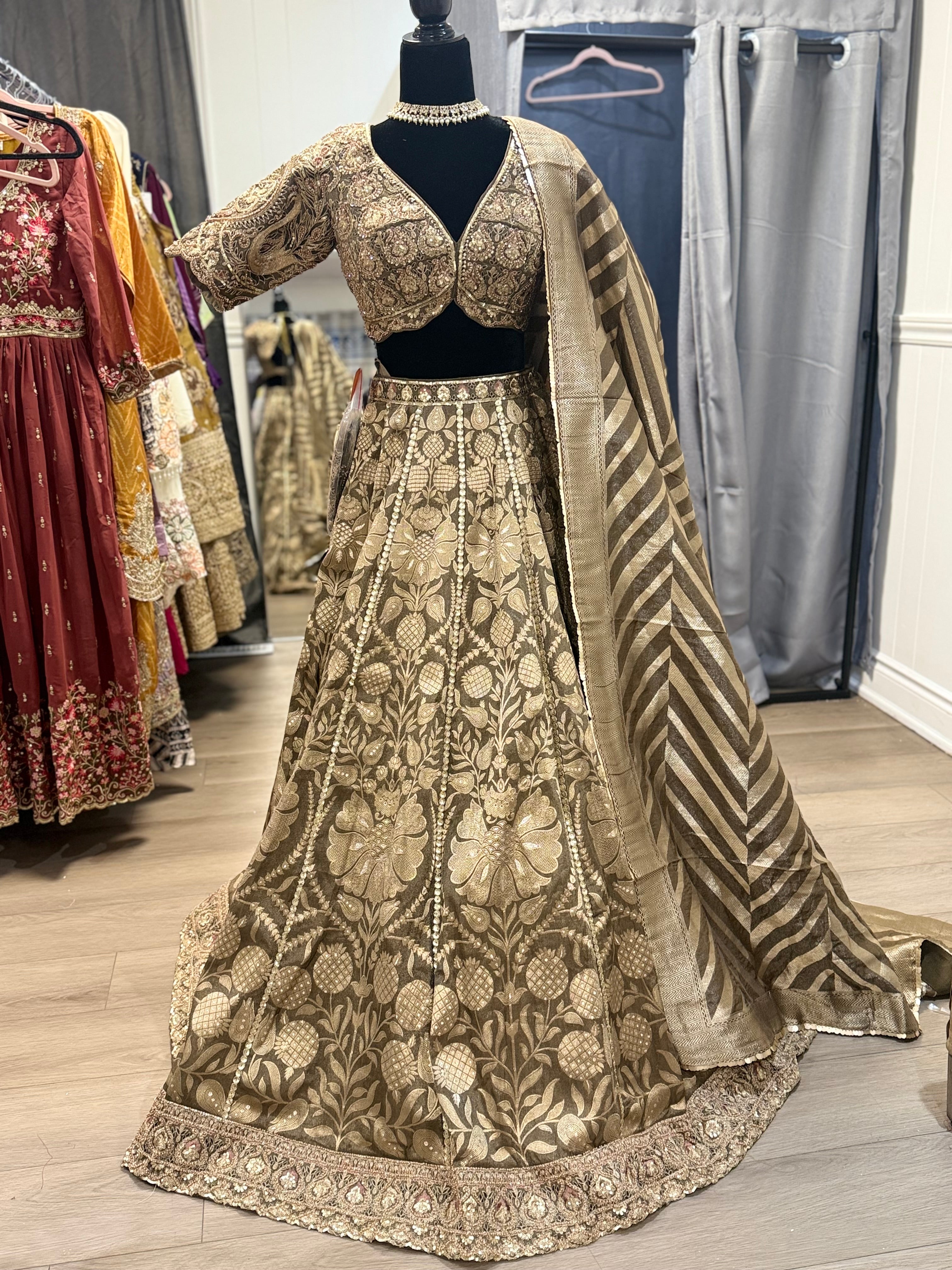 Beautiful grey gold choli with lehenga