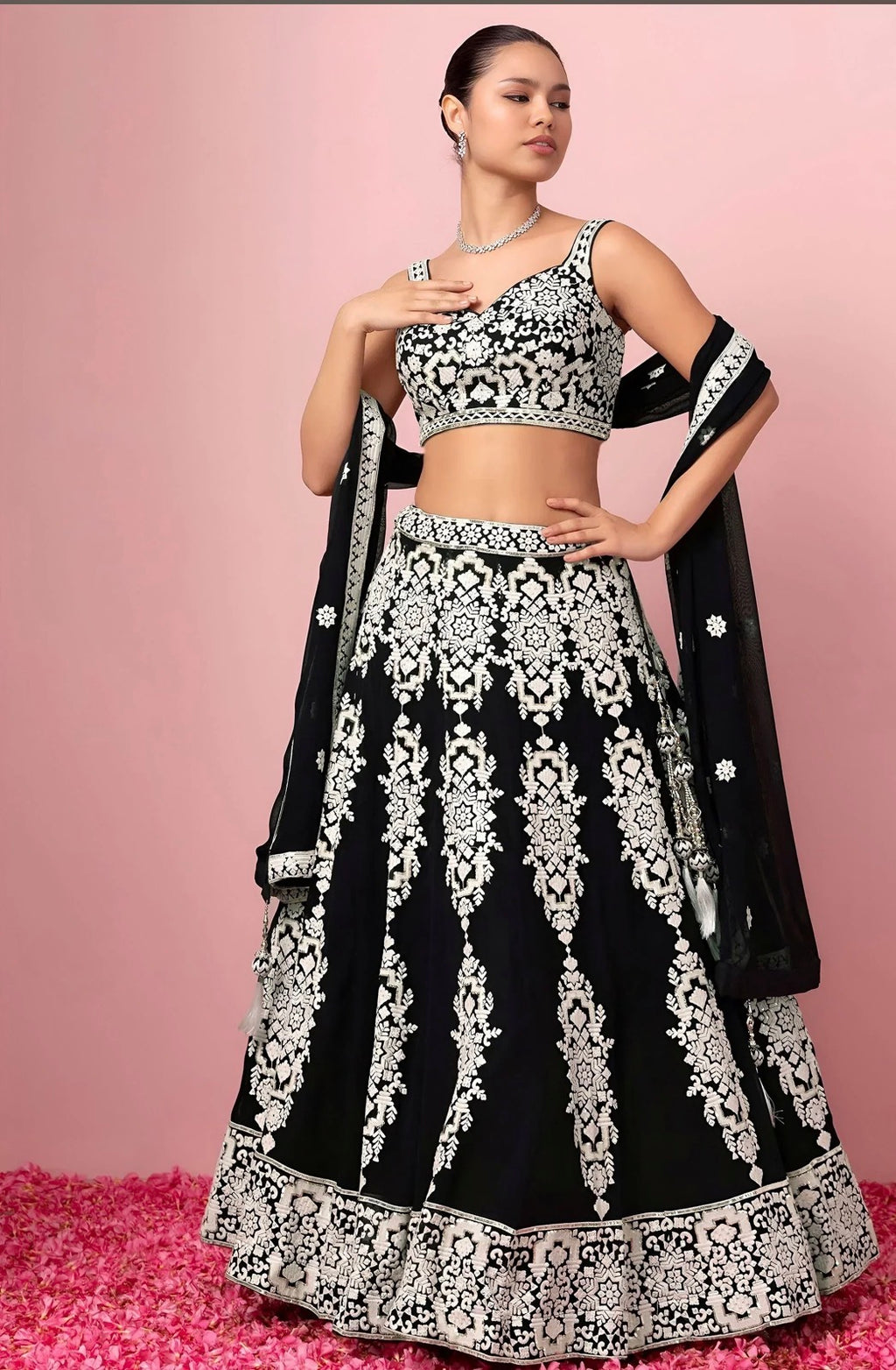 Sangam black and white color lehenga