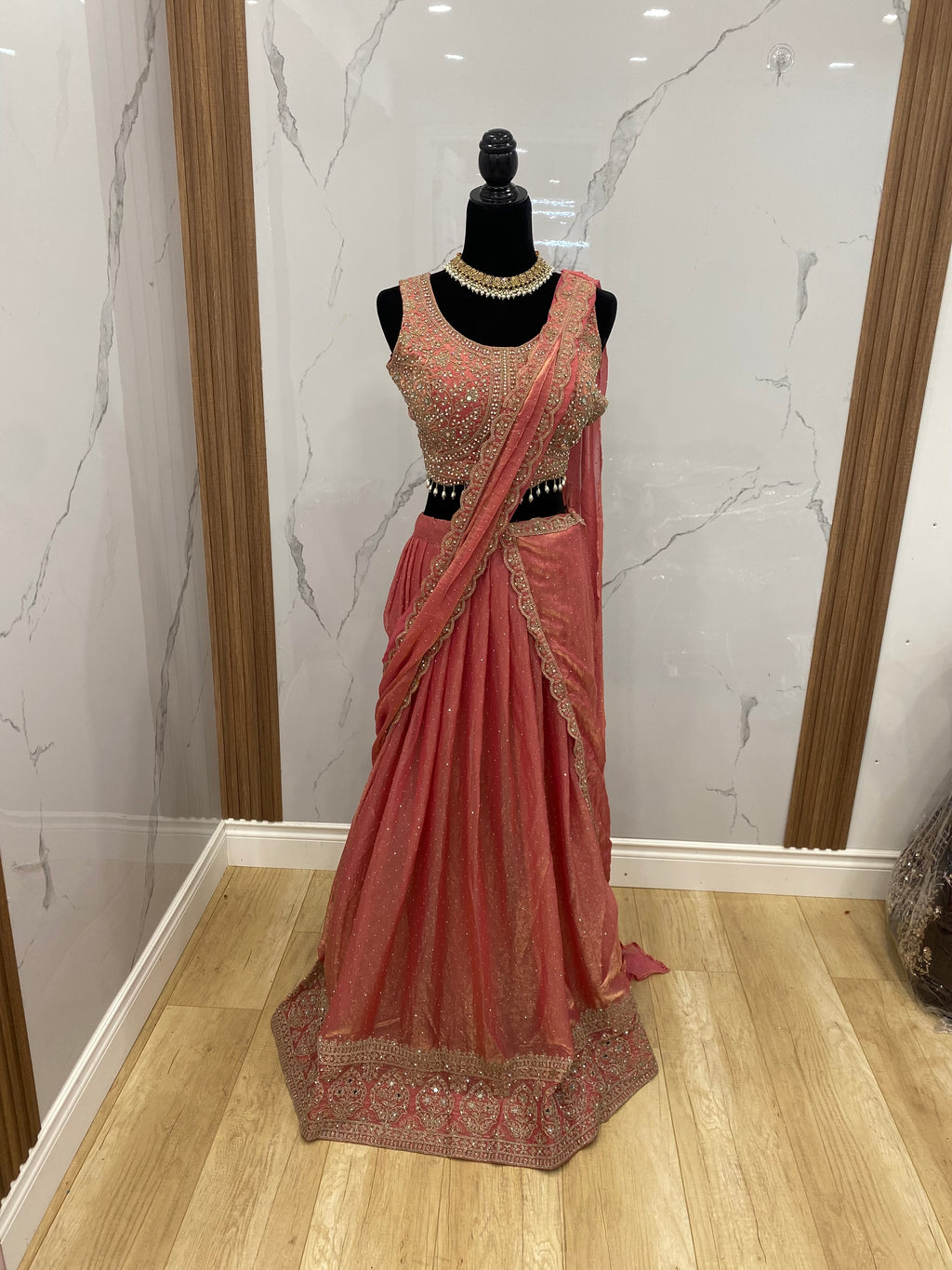 Bridesmaids Hand work top with pre drape lehenga