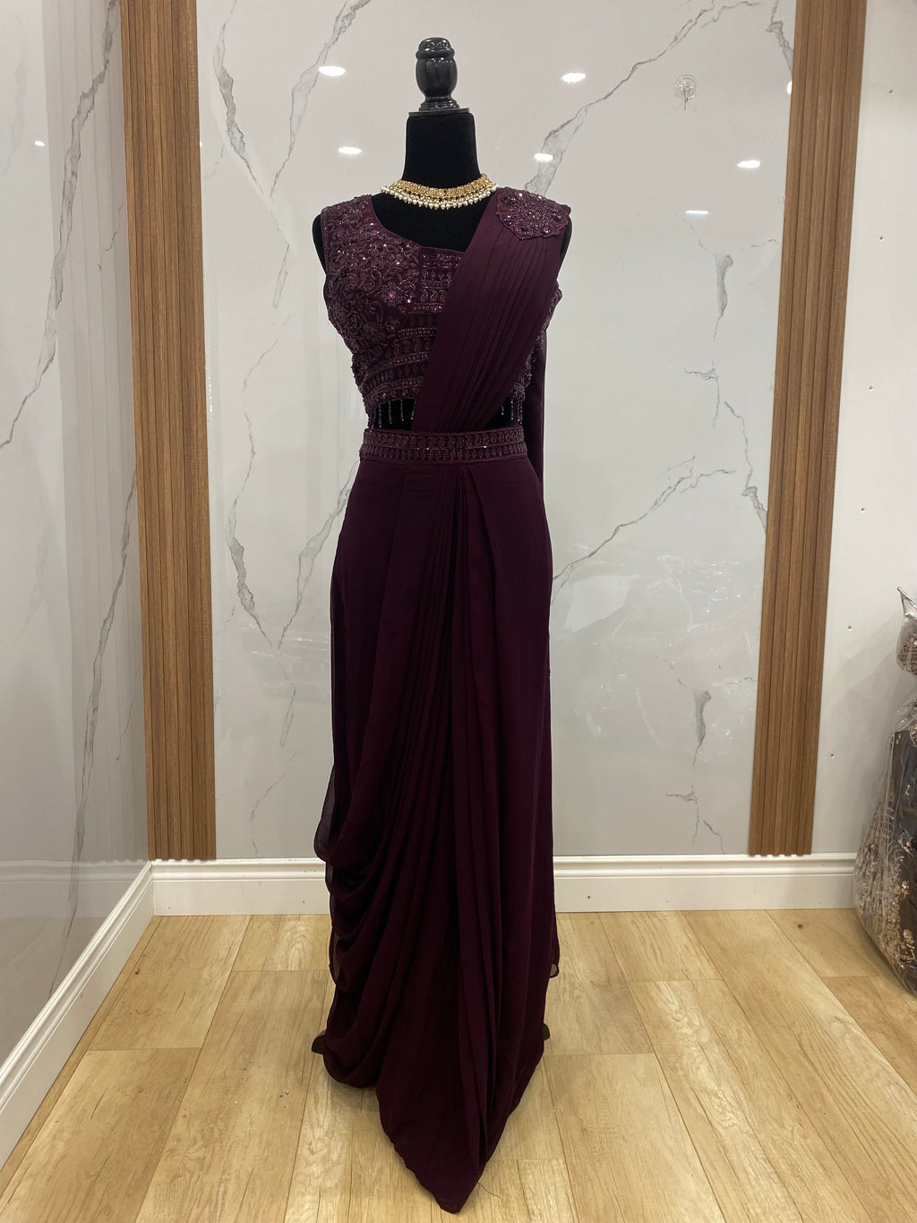 Bridesmaids Hand work top with pre drape saree