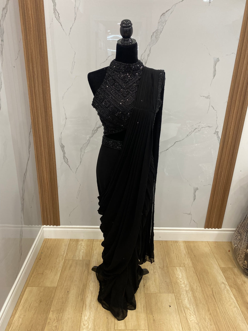 Hand work top with pre drape saree
