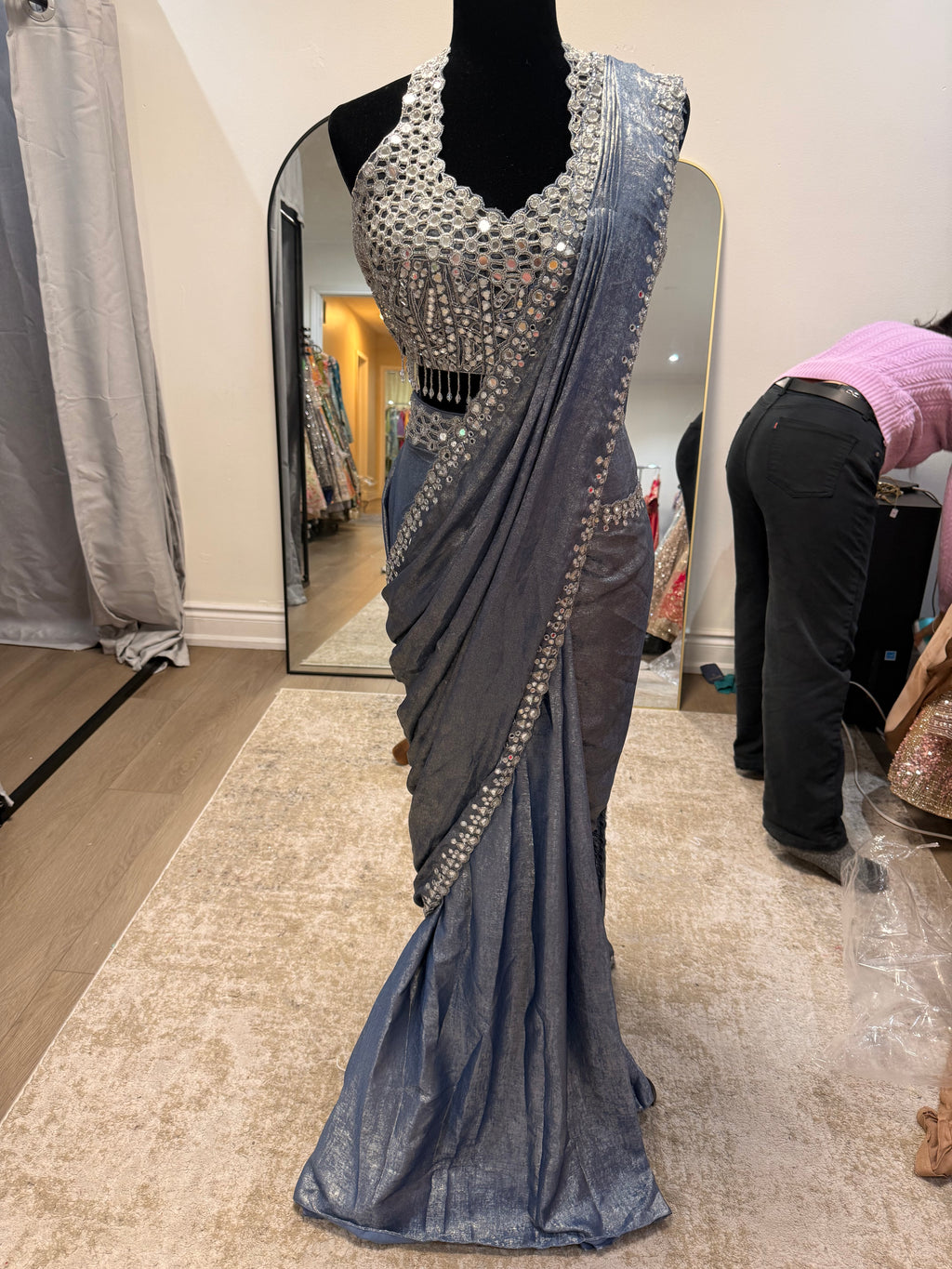 Hand work top with pre drape saree
