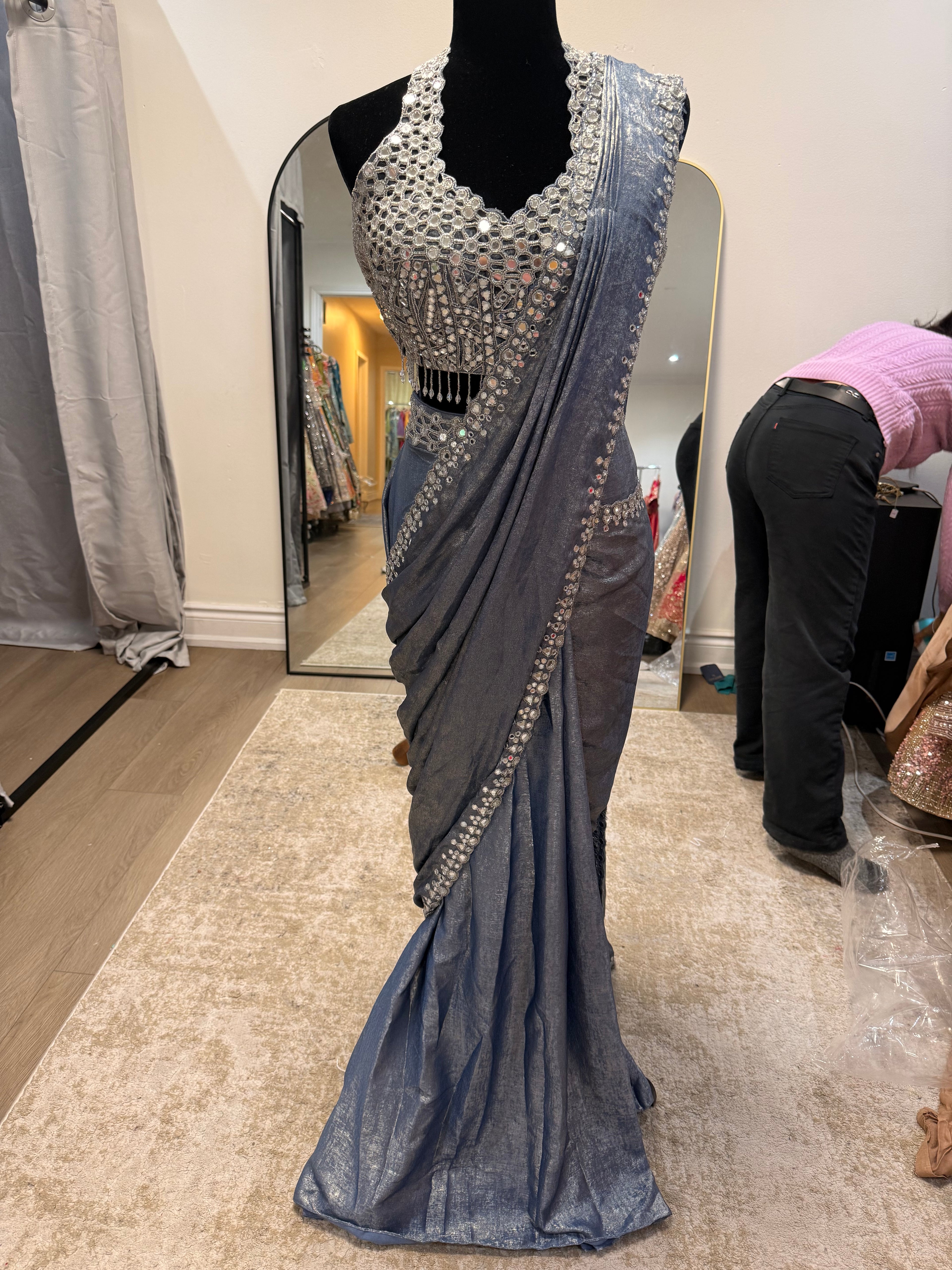 Hand work top with pre drape saree