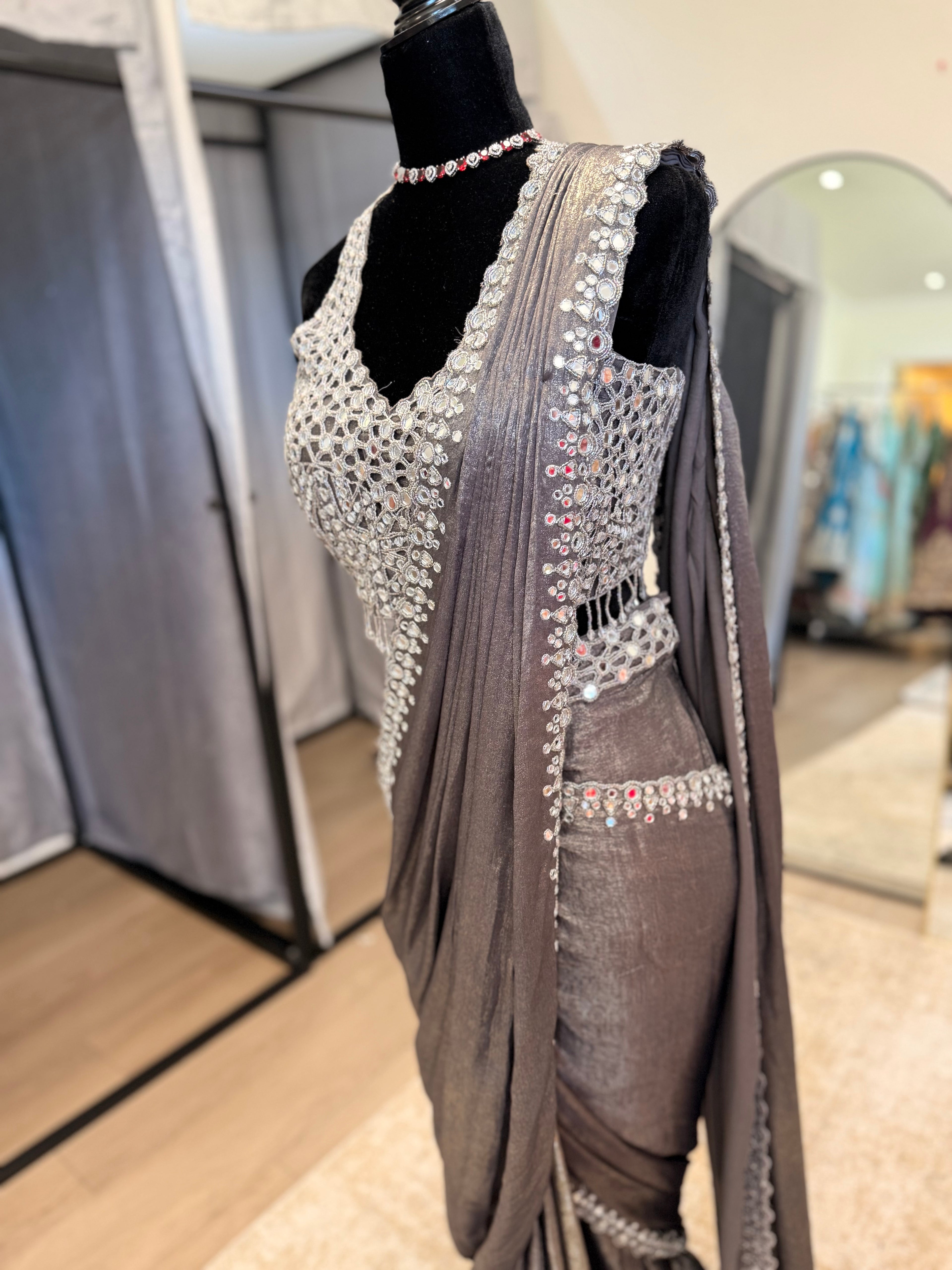 Hand work top with pre drape saree