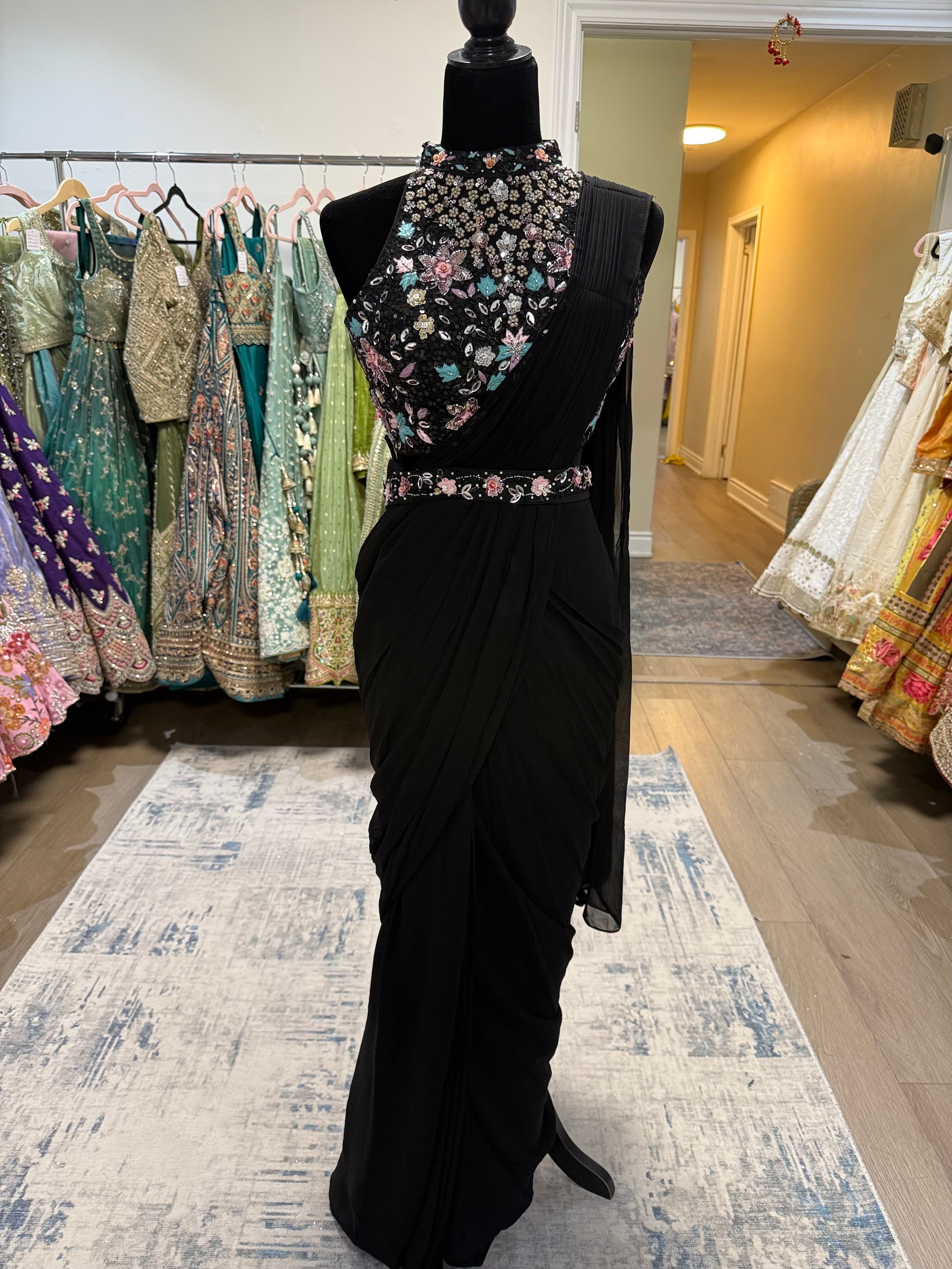 Hand work top with pre drape saree