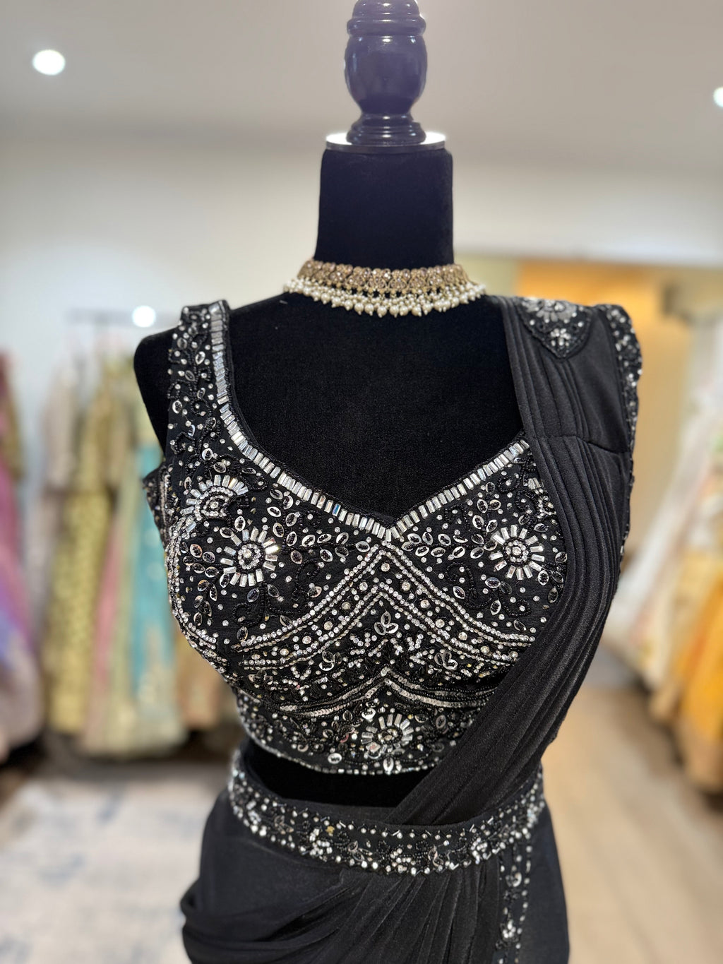 Hand work top with pre drape saree