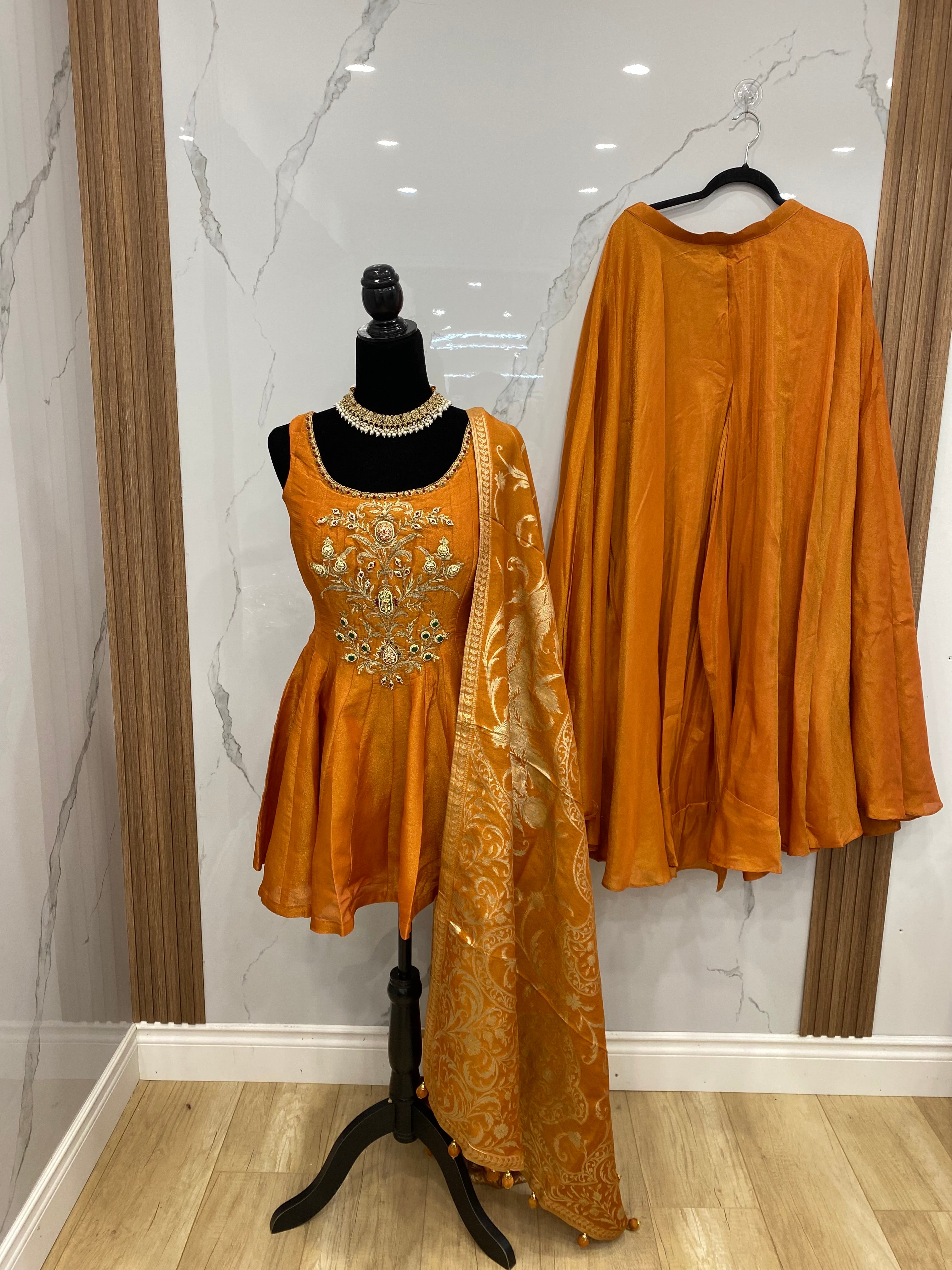 Designer embroidered shimmer silk suit