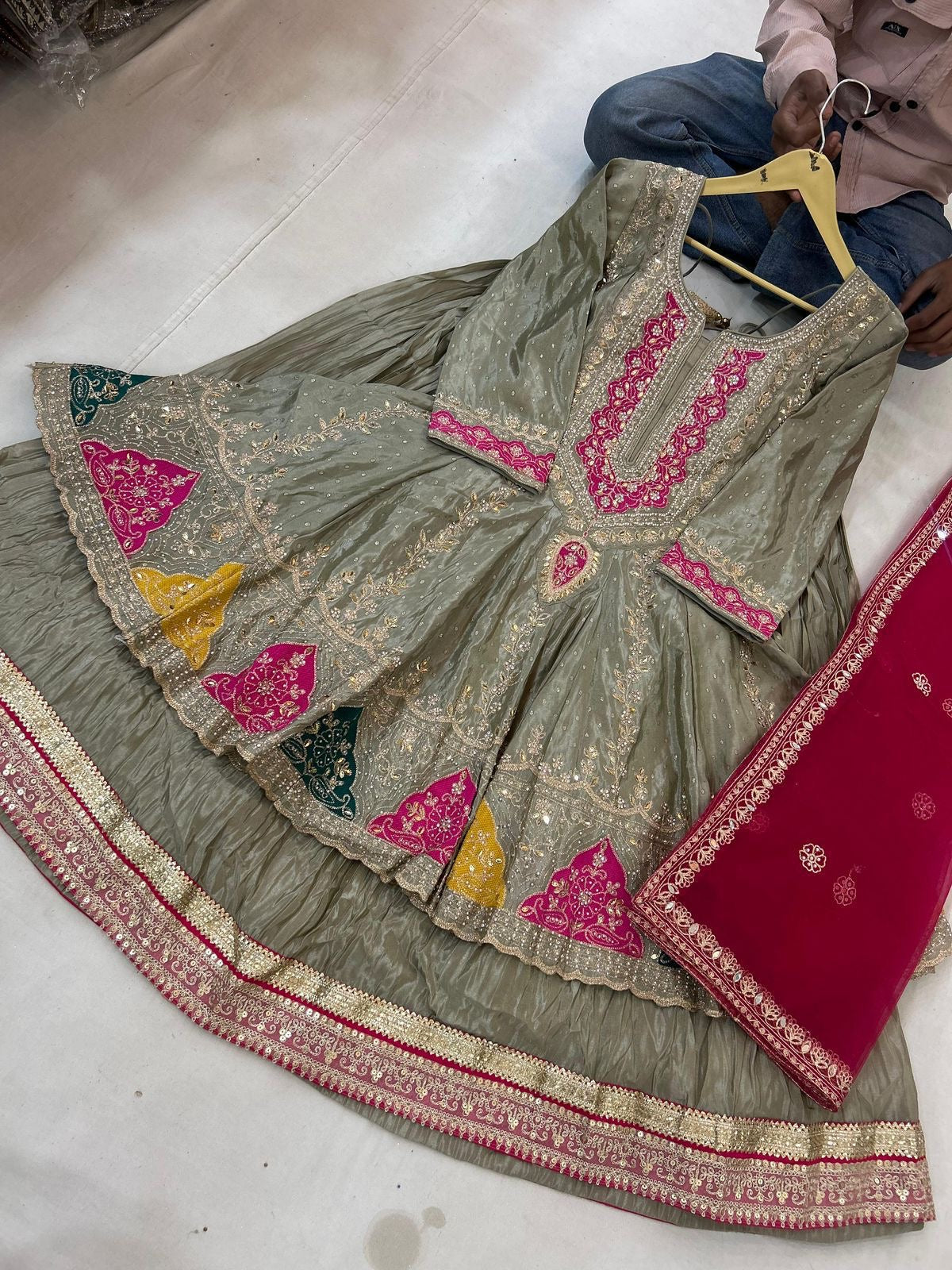 Hand long top Embroidered suit with skirt – Kanada Kulture